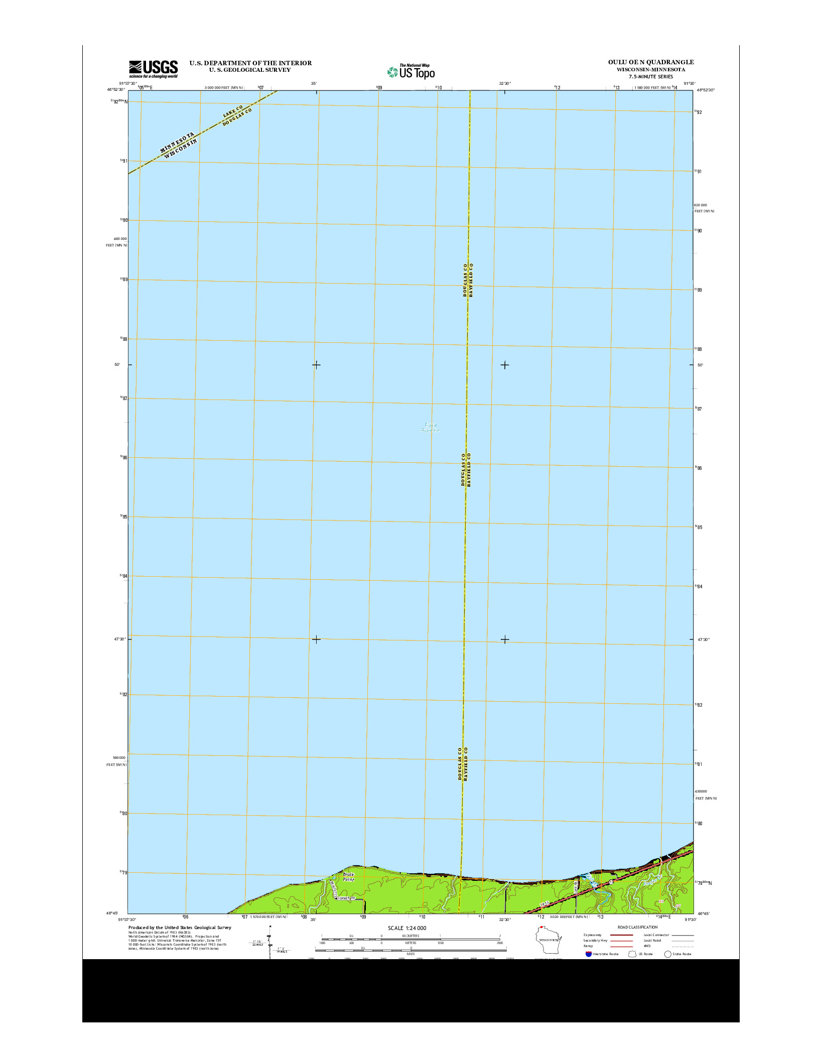 USGS US TOPO 7.5-MINUTE MAP FOR OULU OE N, WI-MN 2013