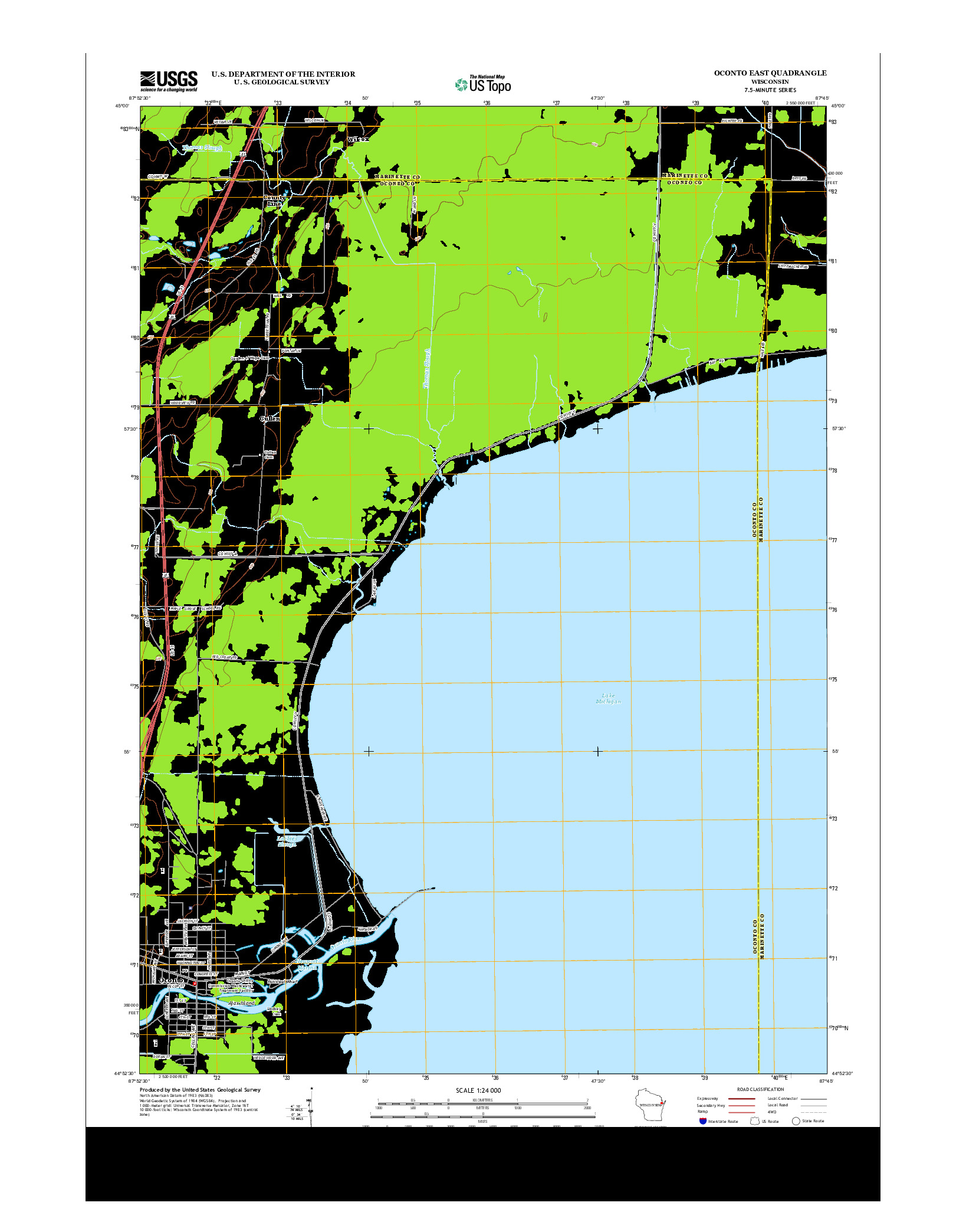 USGS US TOPO 7.5-MINUTE MAP FOR OCONTO EAST, WI 2013