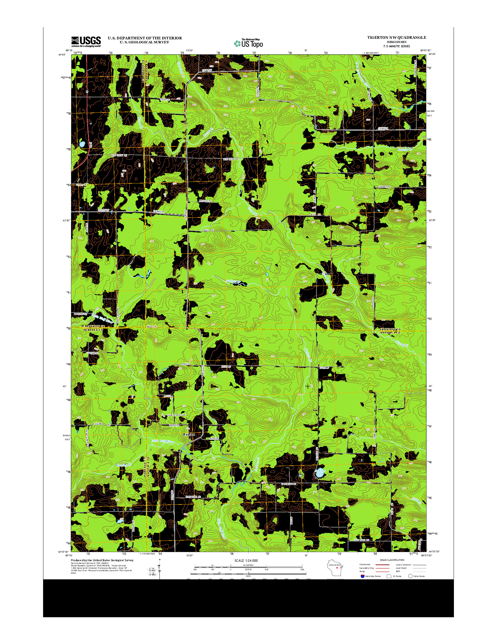 USGS US TOPO 7.5-MINUTE MAP FOR TIGERTON NW, WI 2013