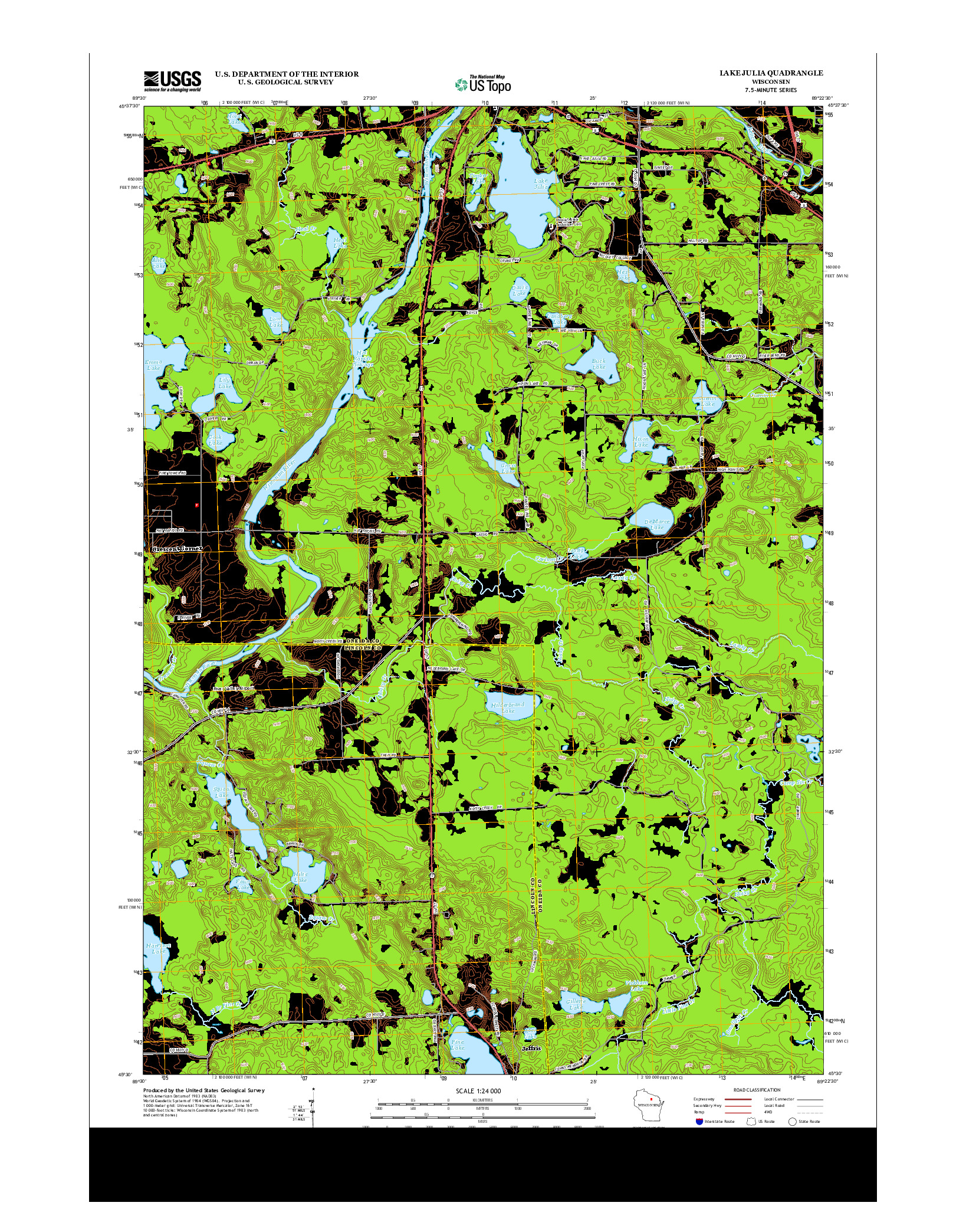 USGS US TOPO 7.5-MINUTE MAP FOR LAKE JULIA, WI 2013
