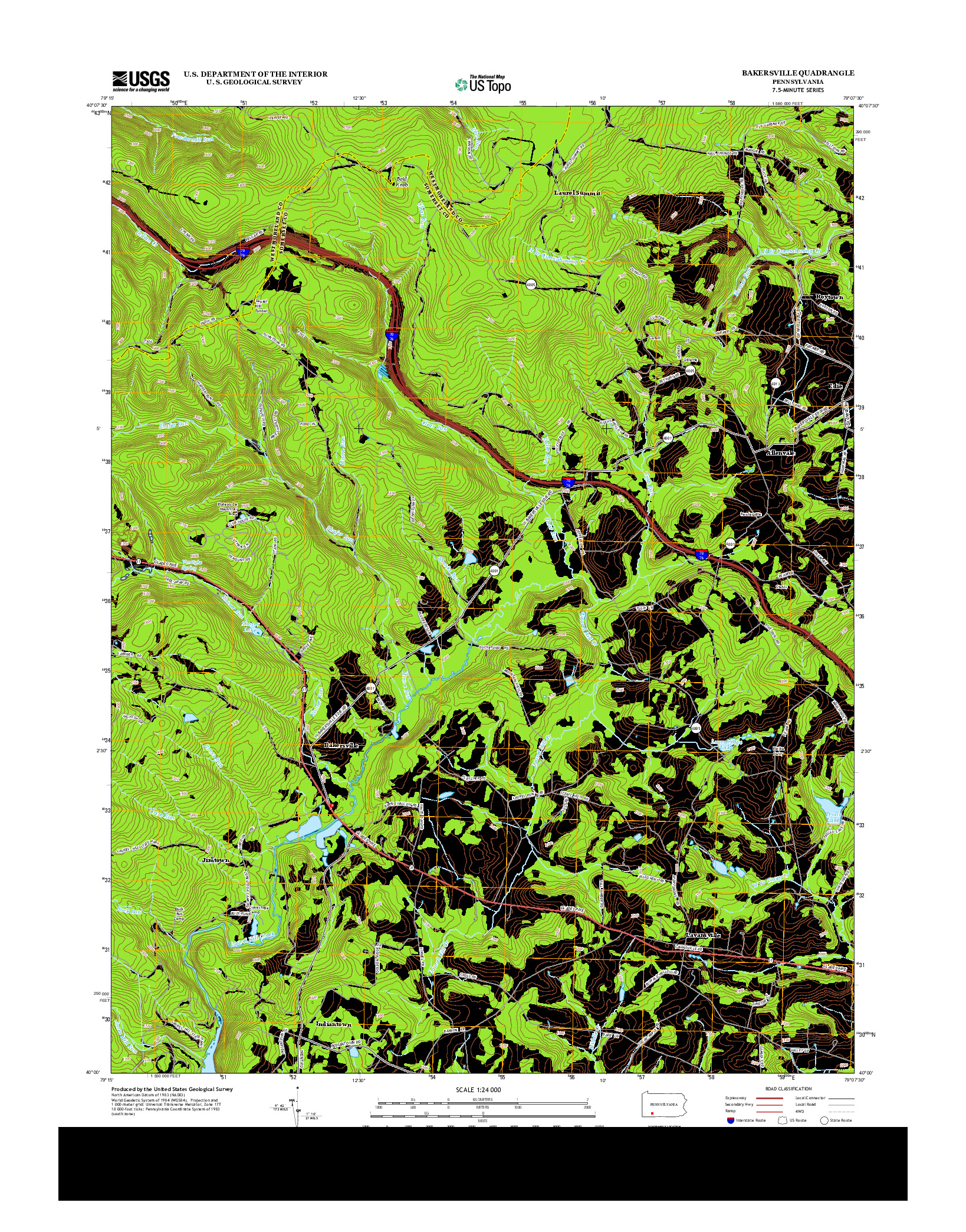 USGS US TOPO 7.5-MINUTE MAP FOR BAKERSVILLE, PA 2013