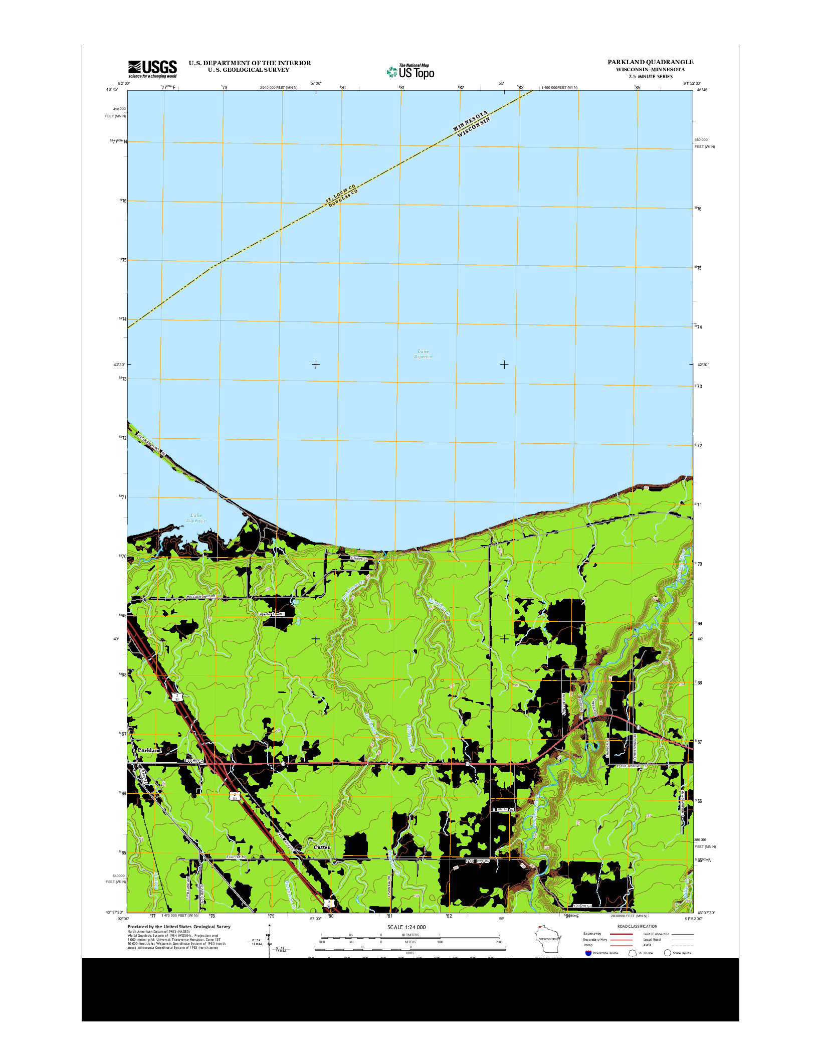 USGS US TOPO 7.5-MINUTE MAP FOR PARKLAND, WI-MN 2013