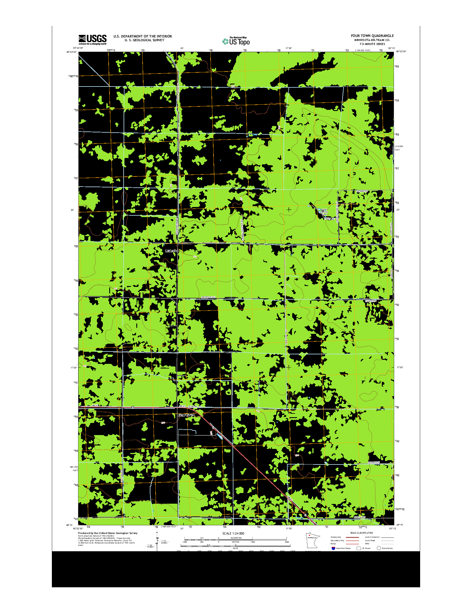 USGS US TOPO 7.5-MINUTE MAP FOR FOUR TOWN, MN 2013