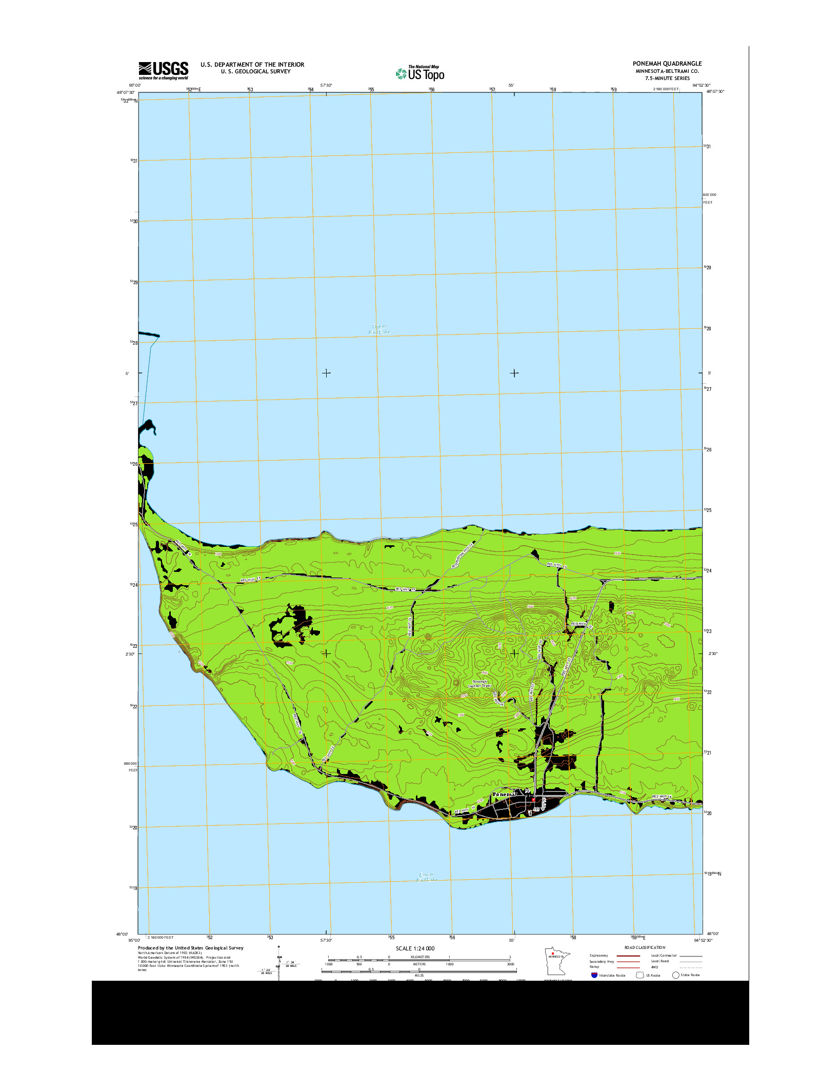 USGS US TOPO 7.5-MINUTE MAP FOR PONEMAH, MN 2013