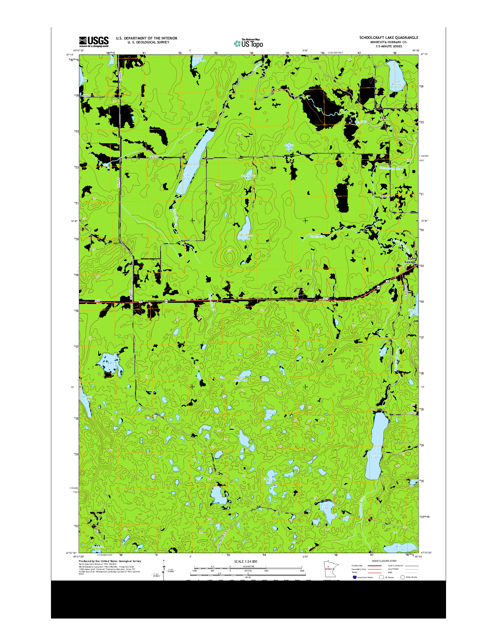 USGS US TOPO 7.5-MINUTE MAP FOR SCHOOLCRAFT LAKE, MN 2013