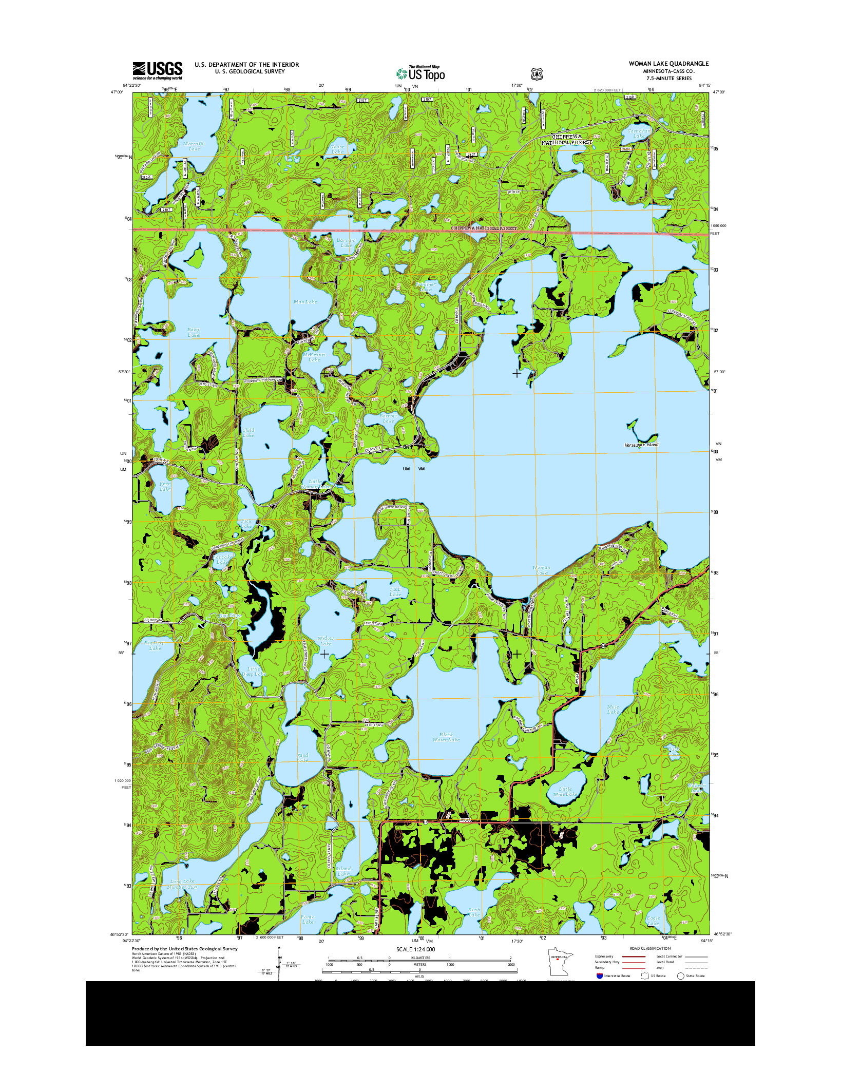 USGS US TOPO 7.5-MINUTE MAP FOR WOMAN LAKE, MN 2013