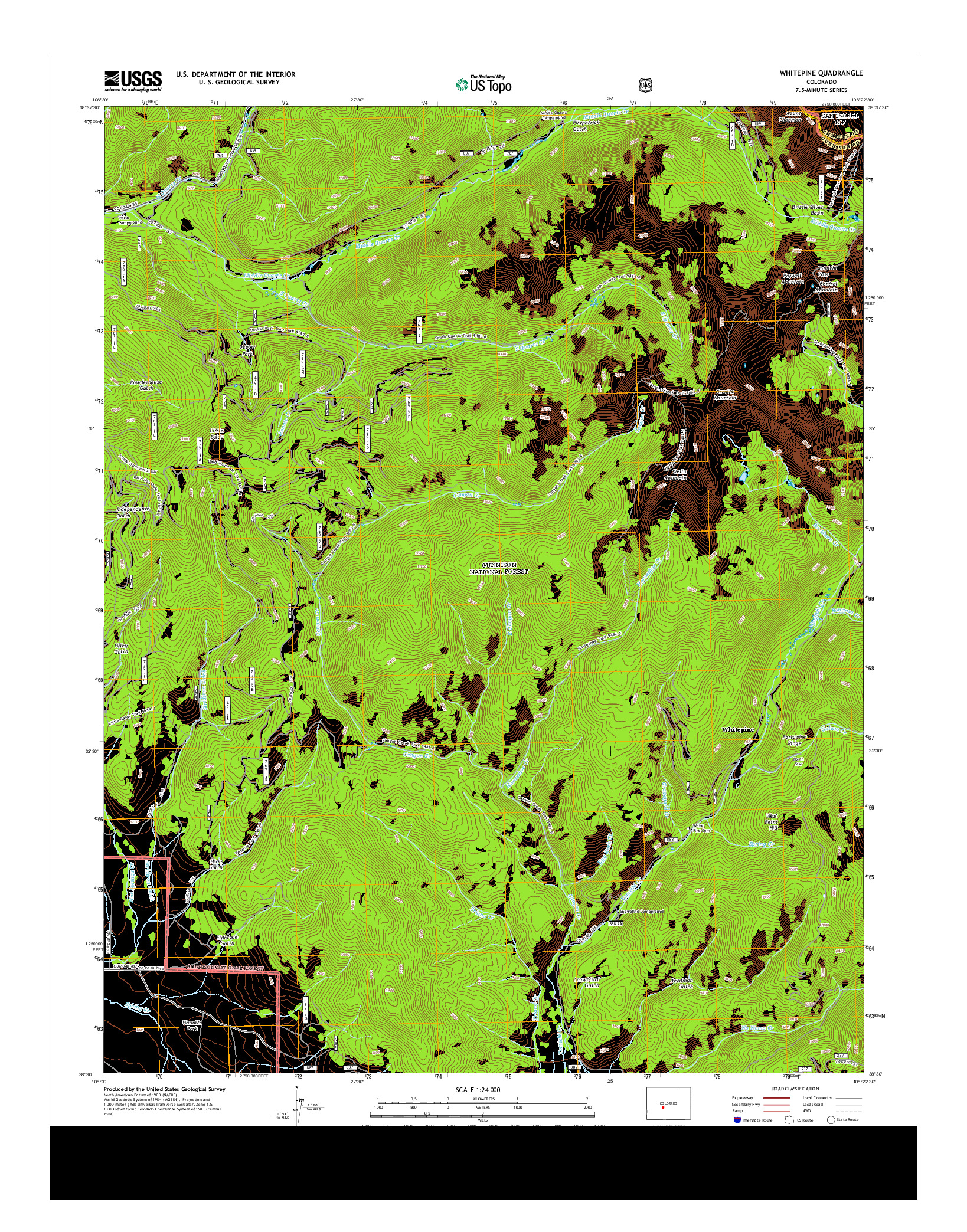 USGS US TOPO 7.5-MINUTE MAP FOR WHITEPINE, CO 2013