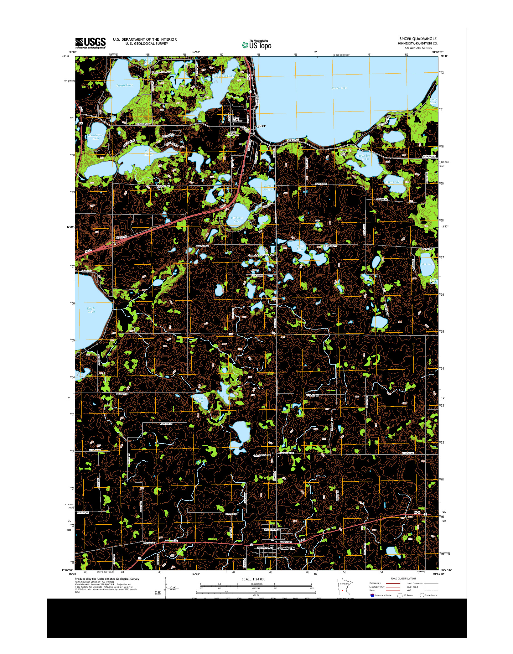 USGS US TOPO 7.5-MINUTE MAP FOR SPICER, MN 2013