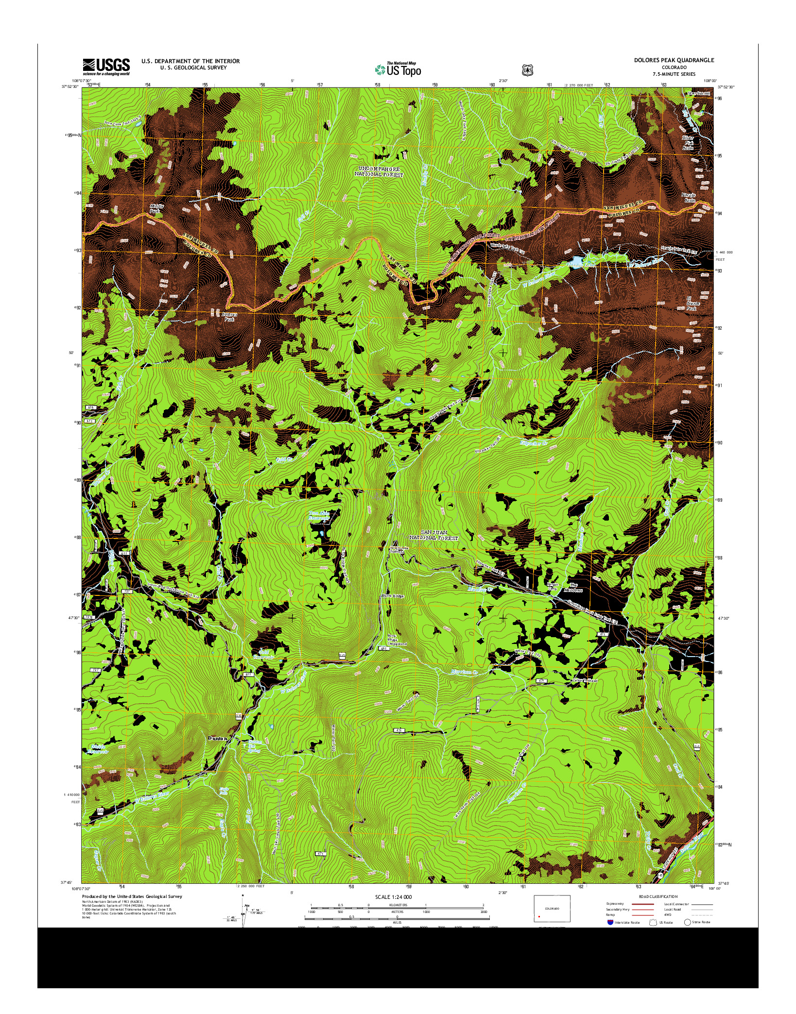 USGS US TOPO 7.5-MINUTE MAP FOR DOLORES PEAK, CO 2013