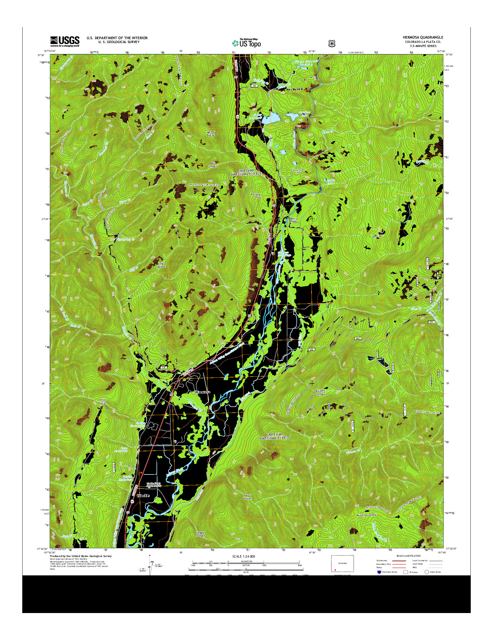 USGS US TOPO 7.5-MINUTE MAP FOR HERMOSA, CO 2013