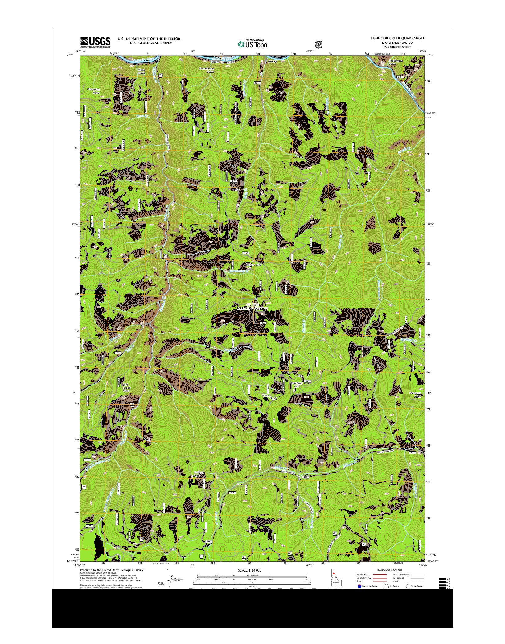 USGS US TOPO 7.5-MINUTE MAP FOR FISHHOOK CREEK, ID 2013