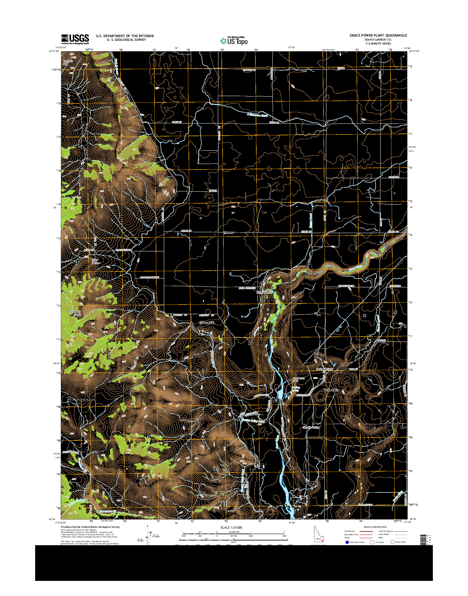 USGS US TOPO 7.5-MINUTE MAP FOR GRACE POWER PLANT, ID 2013