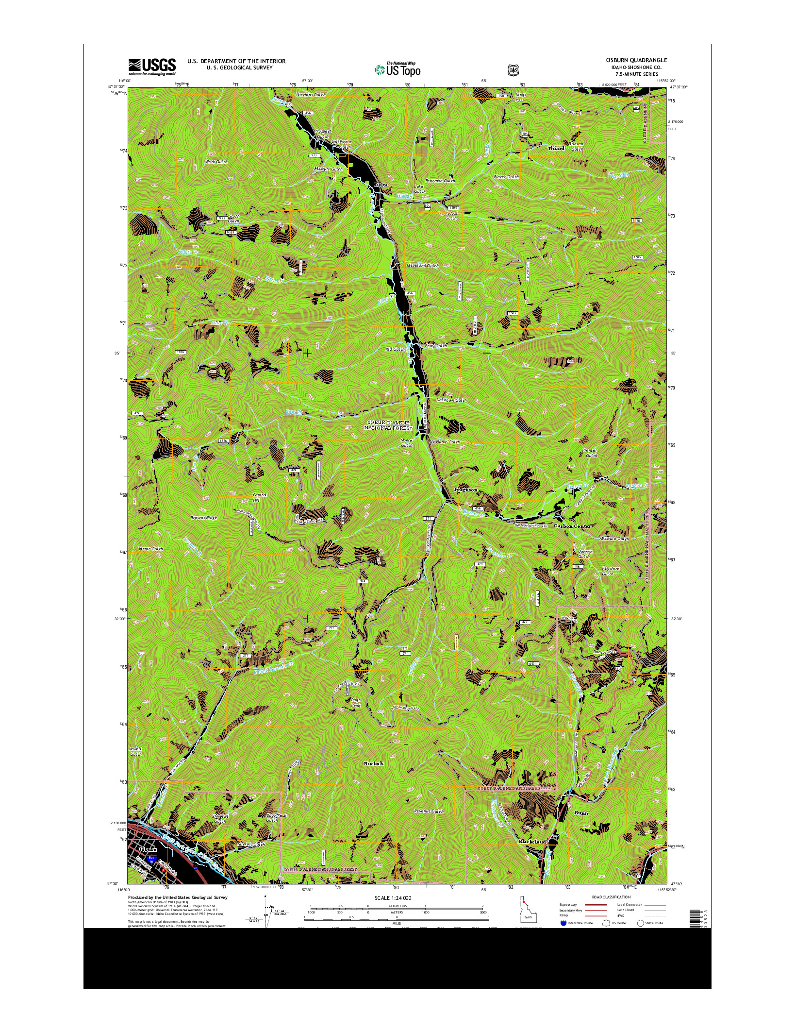 USGS US TOPO 7.5-MINUTE MAP FOR OSBURN, ID 2013