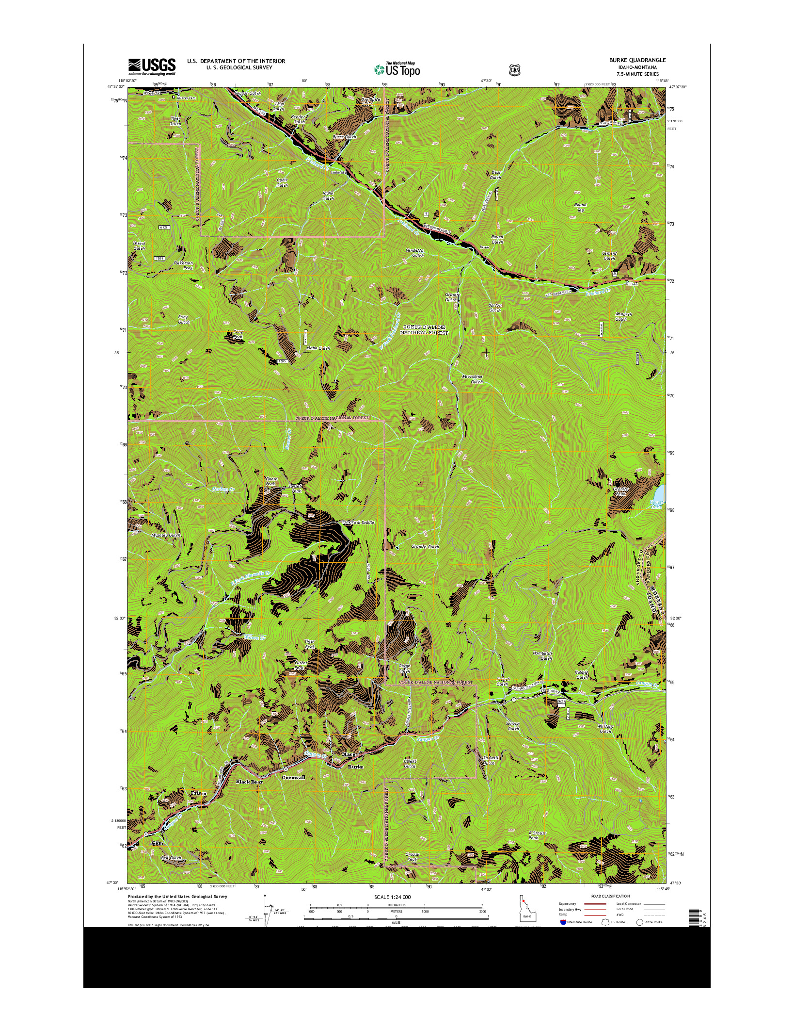 USGS US TOPO 7.5-MINUTE MAP FOR BURKE, ID-MT 2013