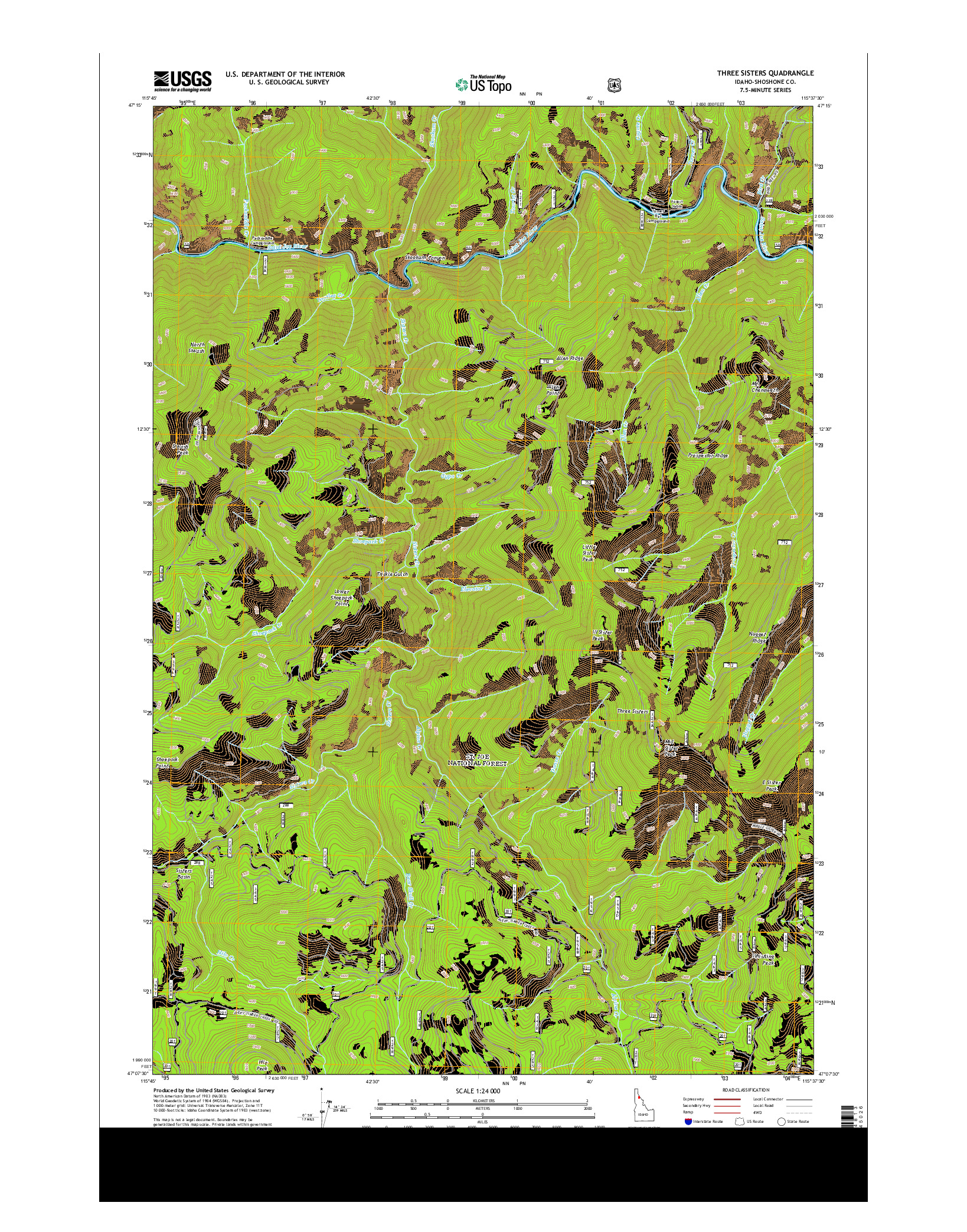 USGS US TOPO 7.5-MINUTE MAP FOR THREE SISTERS, ID 2013