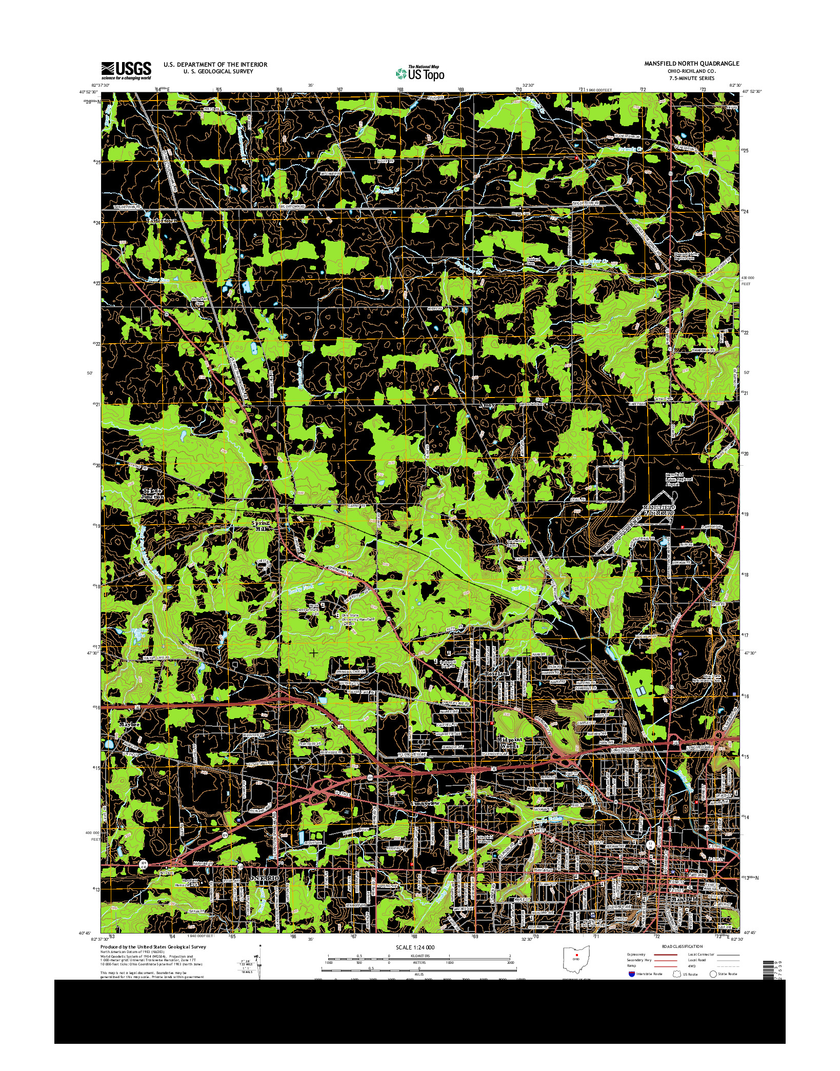 USGS US TOPO 7.5-MINUTE MAP FOR MANSFIELD NORTH, OH 2013