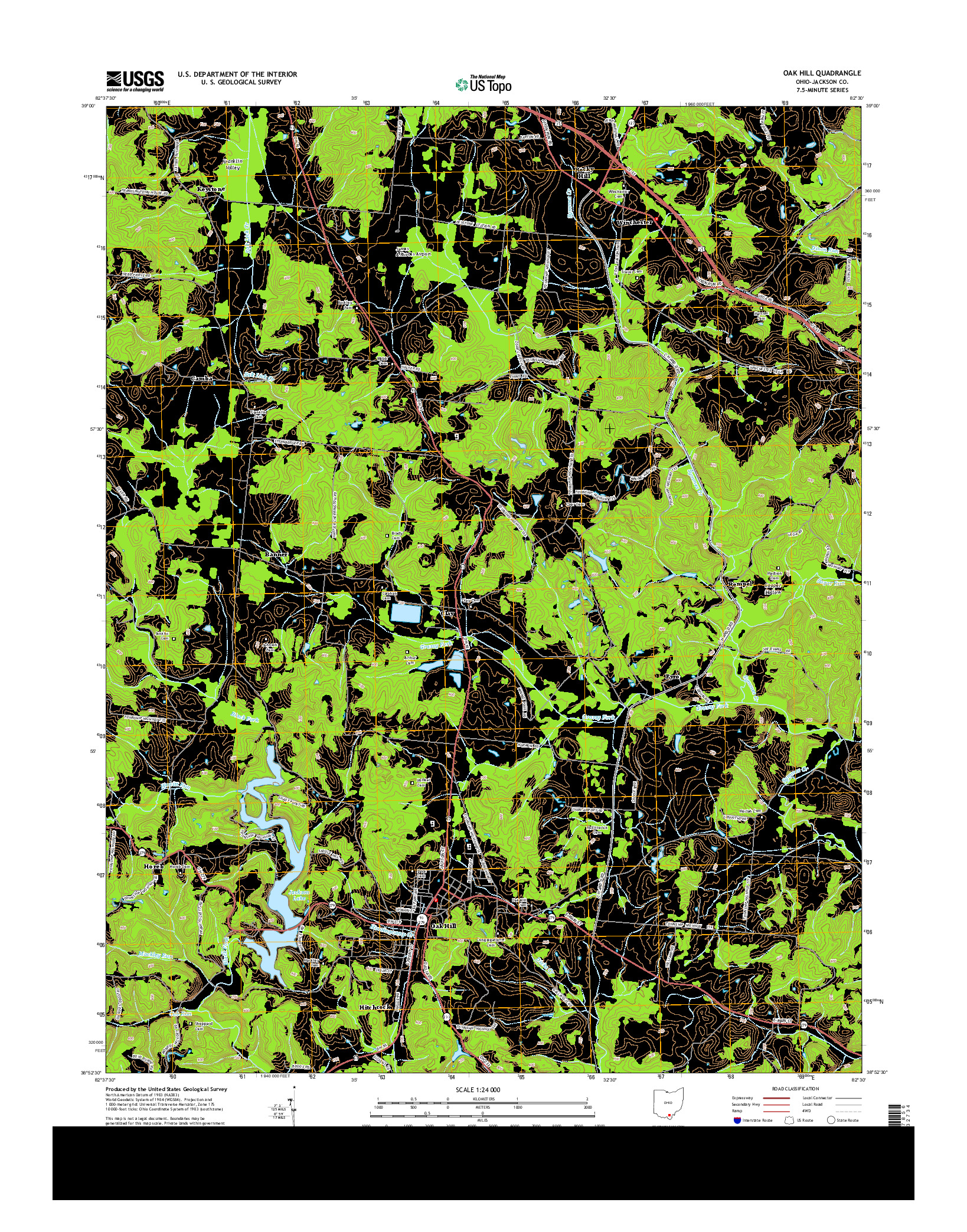 USGS US TOPO 7.5-MINUTE MAP FOR OAK HILL, OH 2013