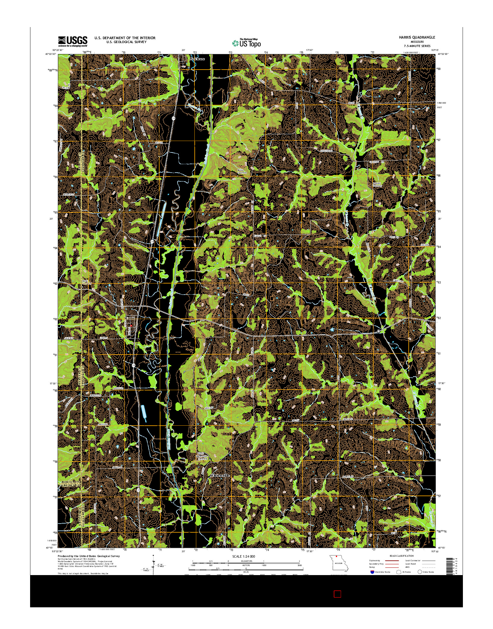USGS US TOPO 7.5-MINUTE MAP FOR HARRIS, MO 2014