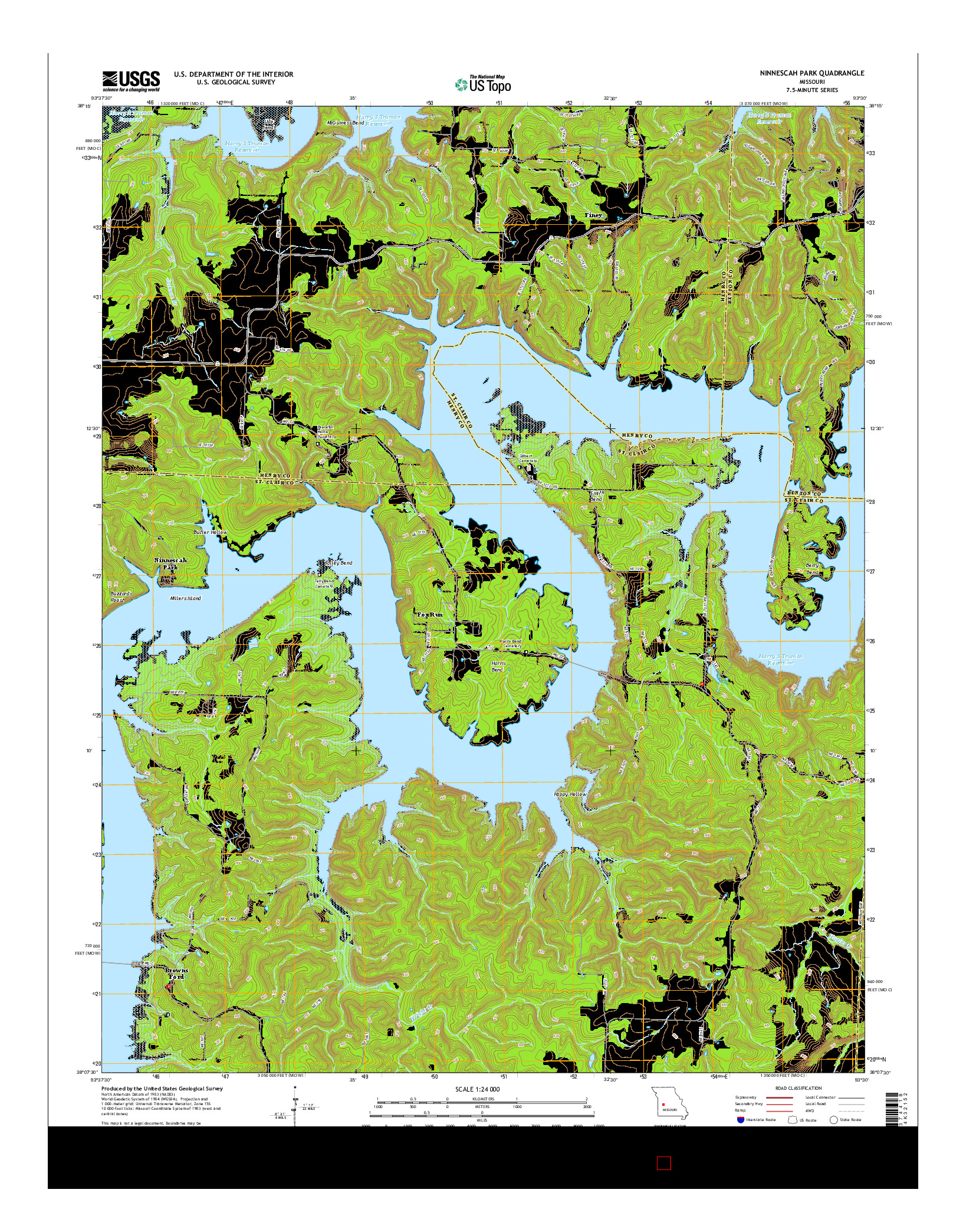 USGS US TOPO 7.5-MINUTE MAP FOR NINNESCAH PARK, MO 2014