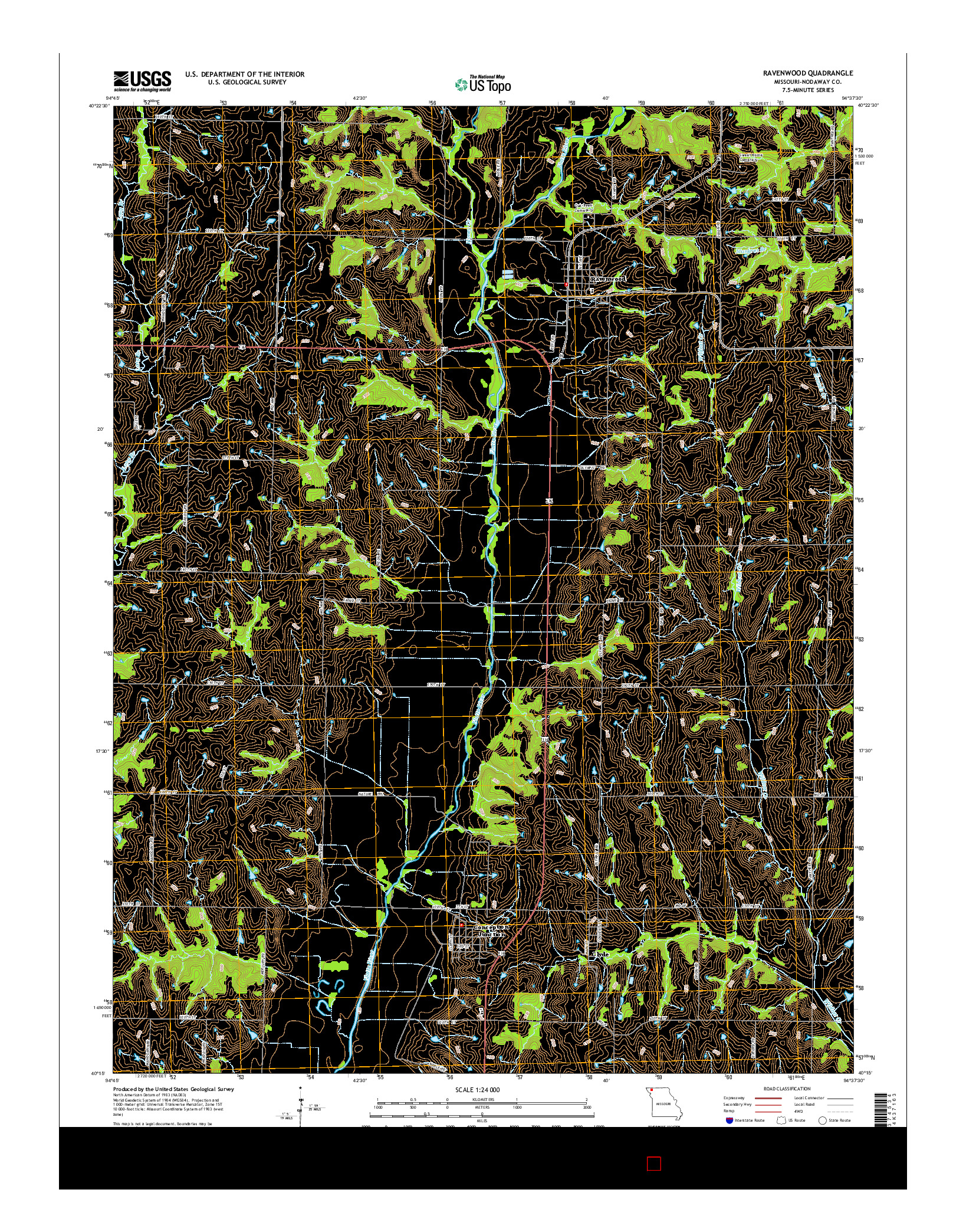 USGS US TOPO 7.5-MINUTE MAP FOR RAVENWOOD, MO 2014
