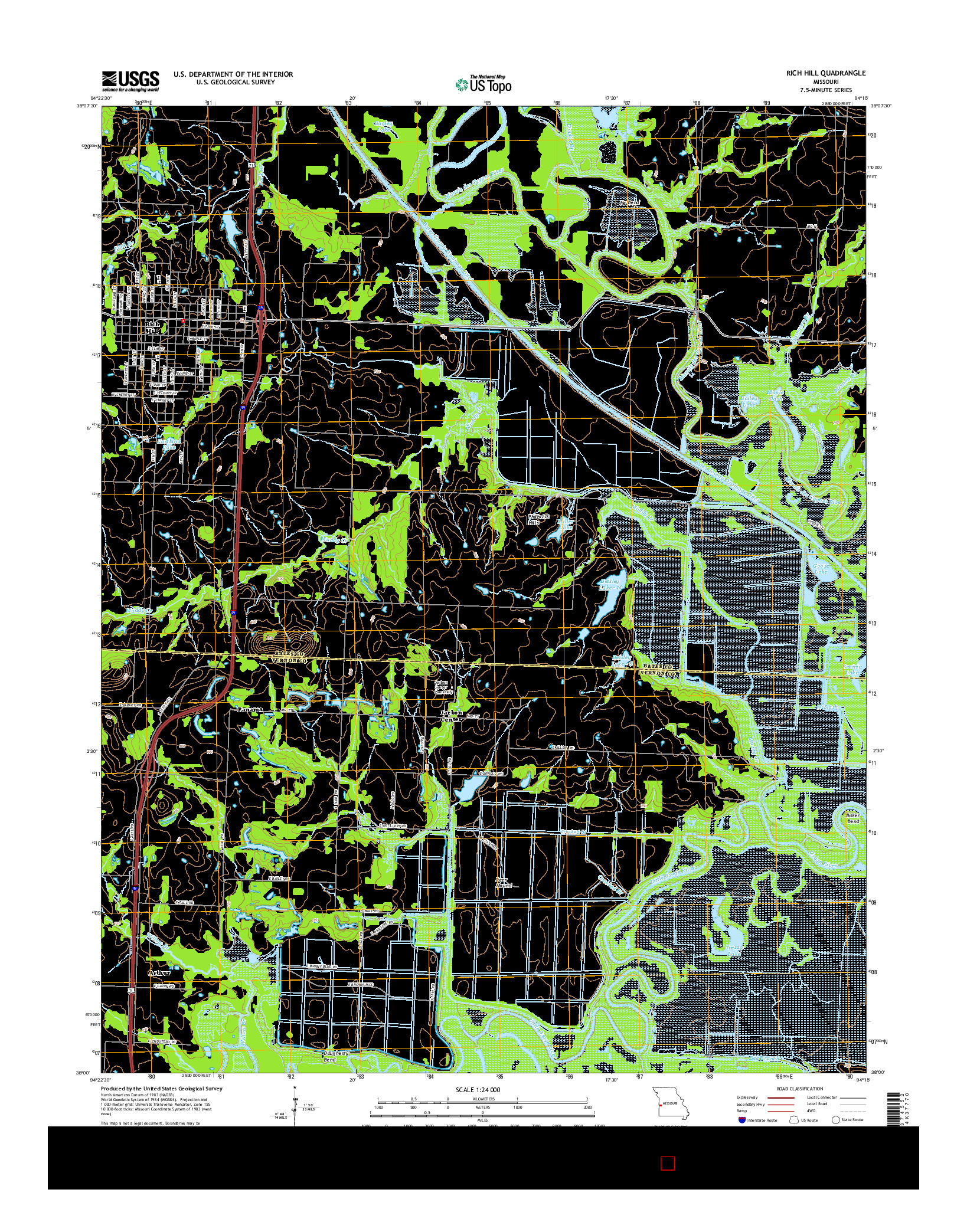 USGS US TOPO 7.5-MINUTE MAP FOR RICH HILL, MO 2014