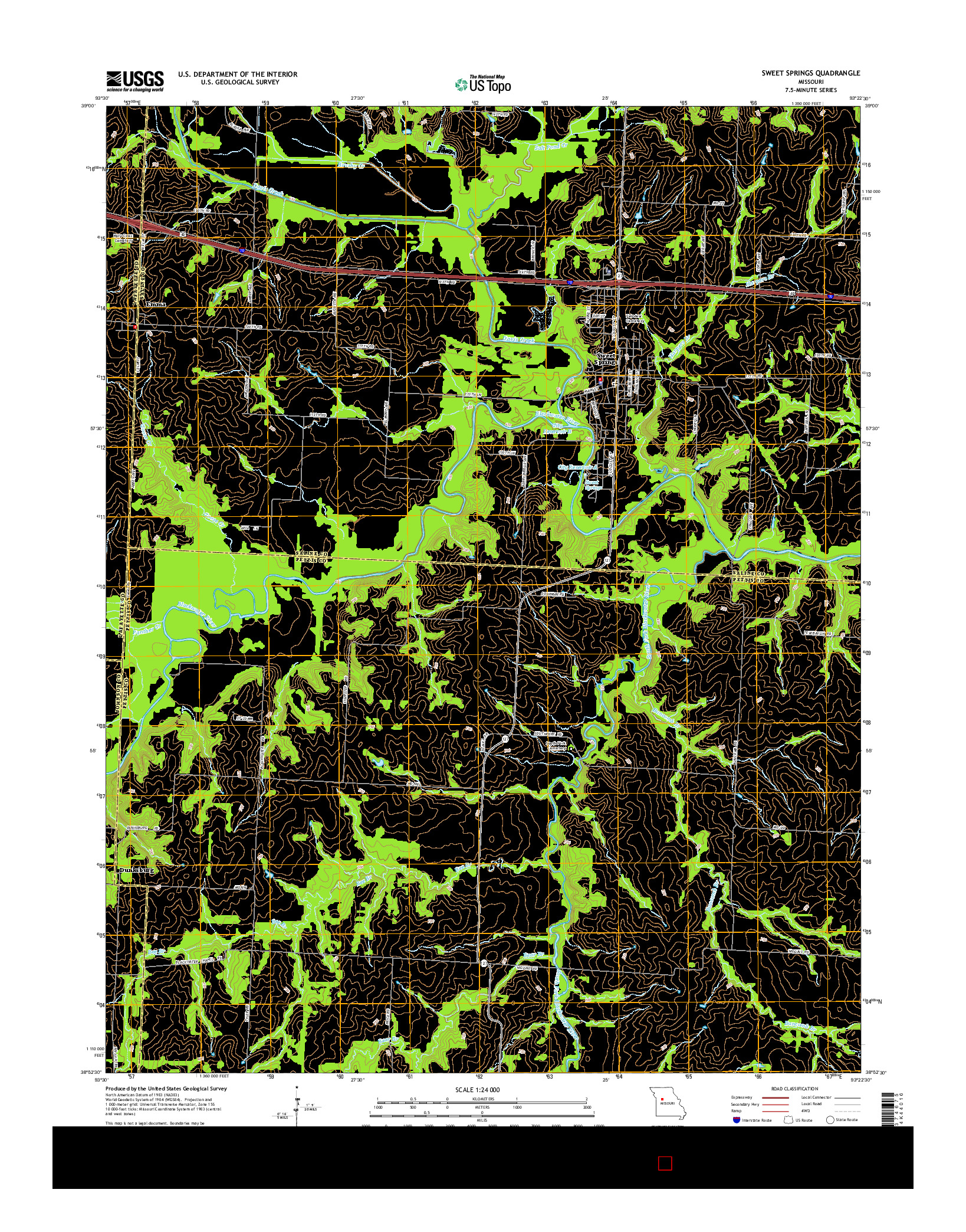 USGS US TOPO 7.5-MINUTE MAP FOR SWEET SPRINGS, MO 2014