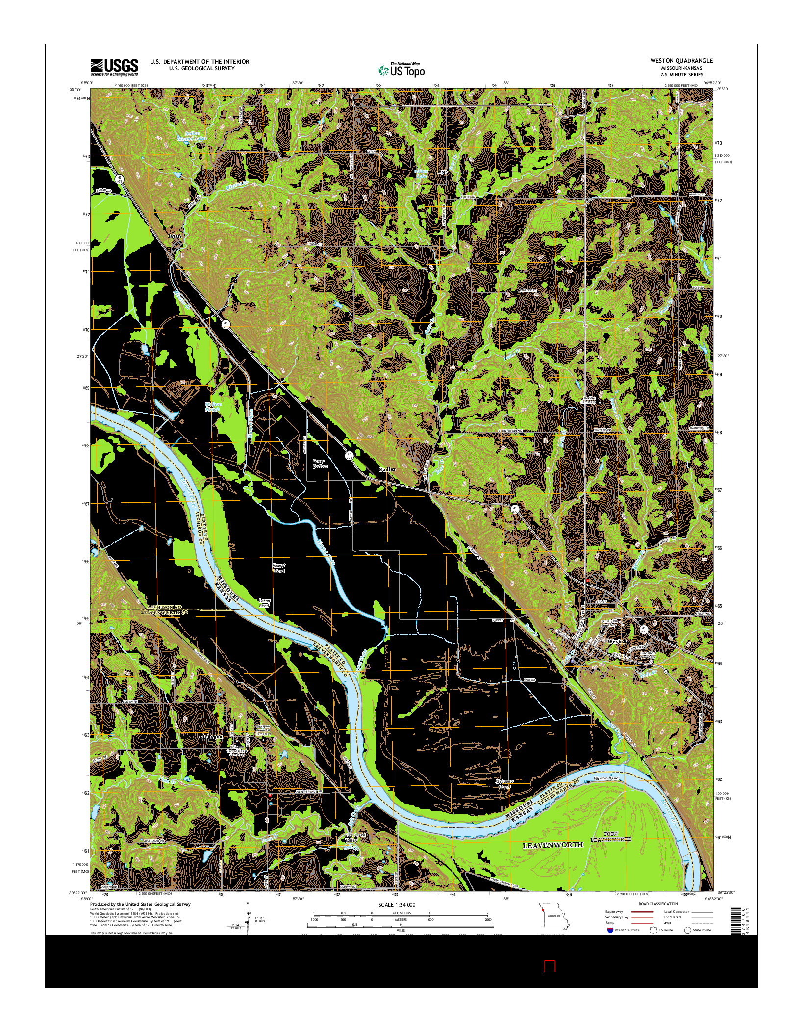 USGS US TOPO 7.5-MINUTE MAP FOR WESTON, MO-KS 2014