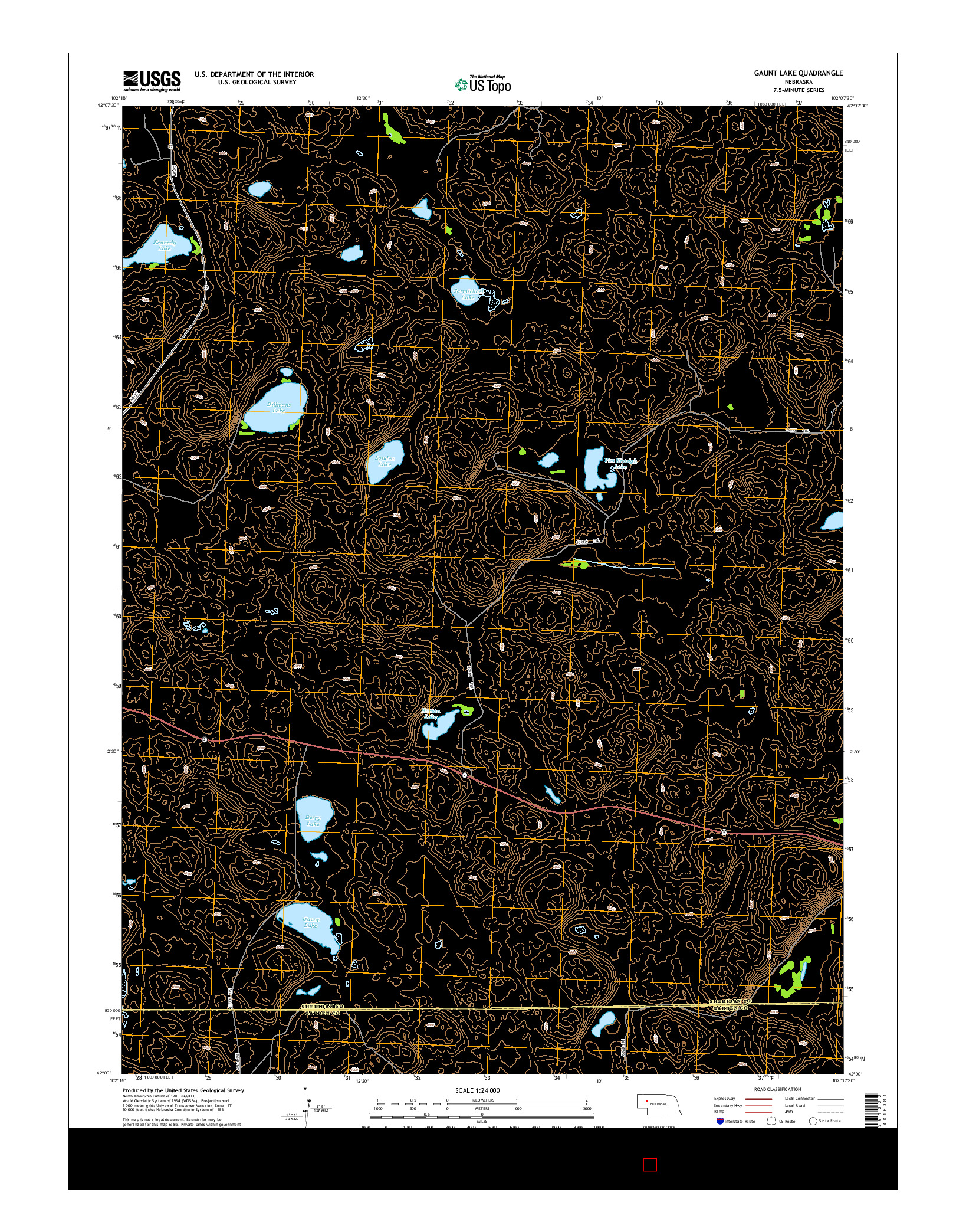 USGS US TOPO 7.5-MINUTE MAP FOR GAUNT LAKE, NE 2014