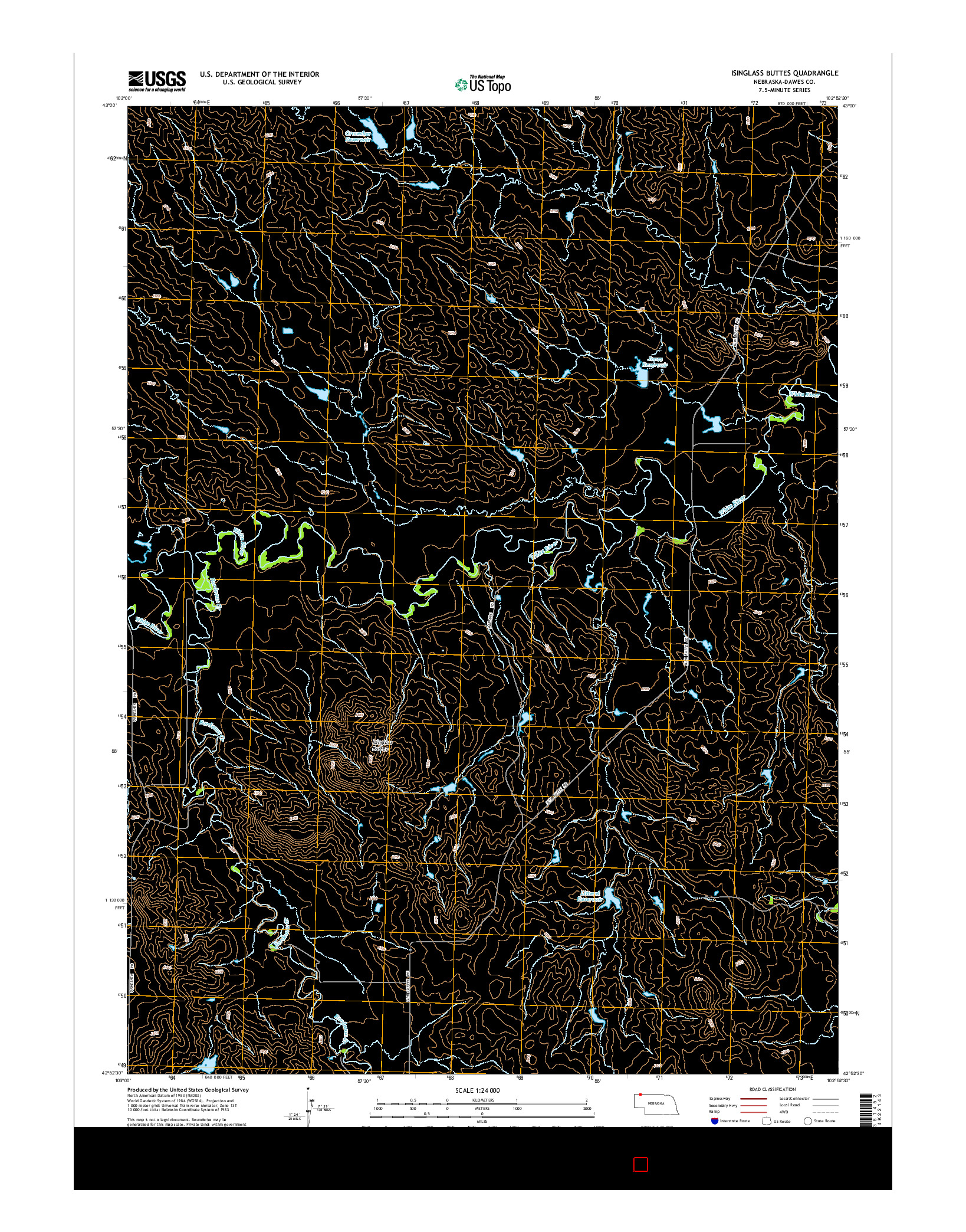 USGS US TOPO 7.5-MINUTE MAP FOR ISINGLASS BUTTES, NE 2014