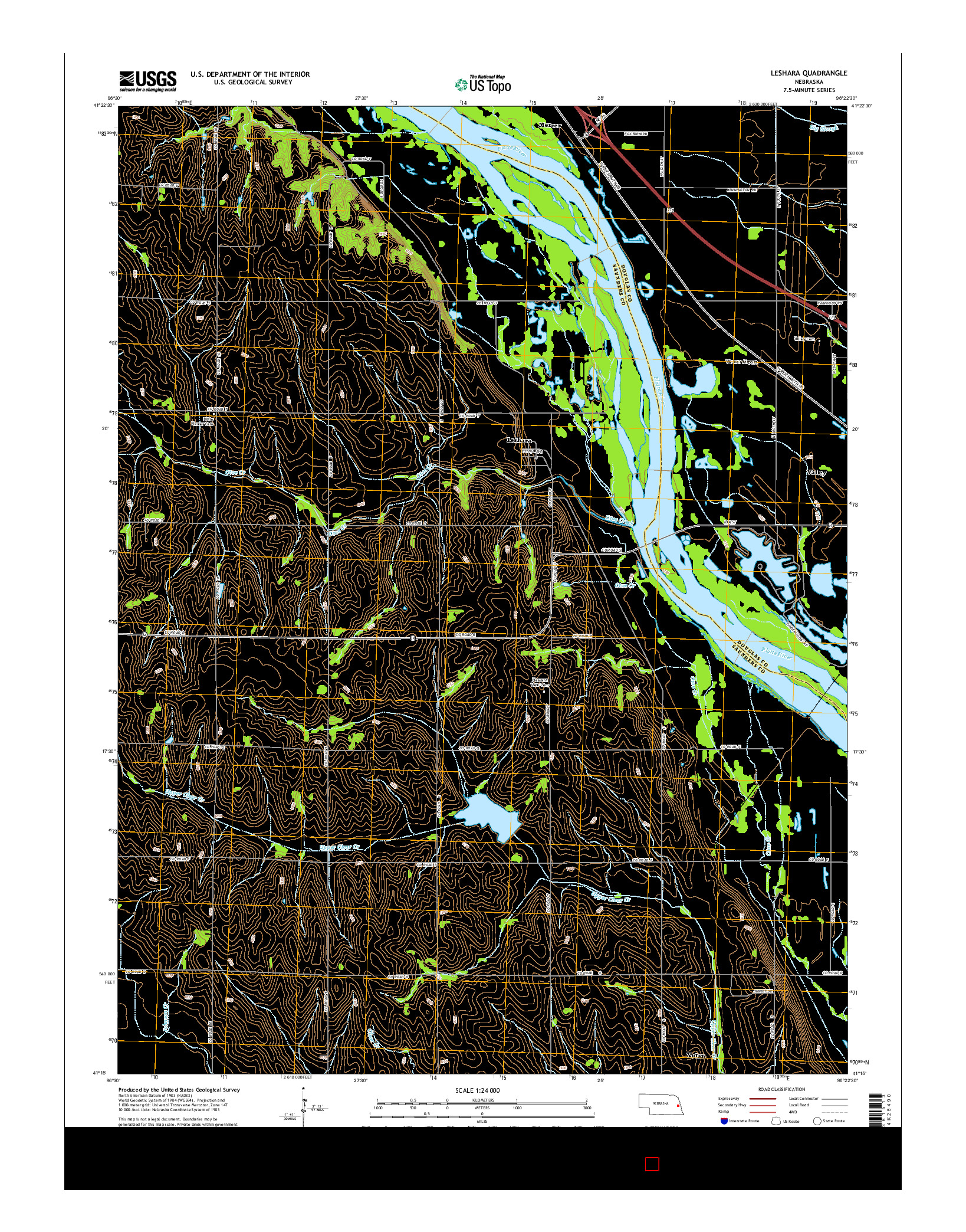 USGS US TOPO 7.5-MINUTE MAP FOR LESHARA, NE 2014