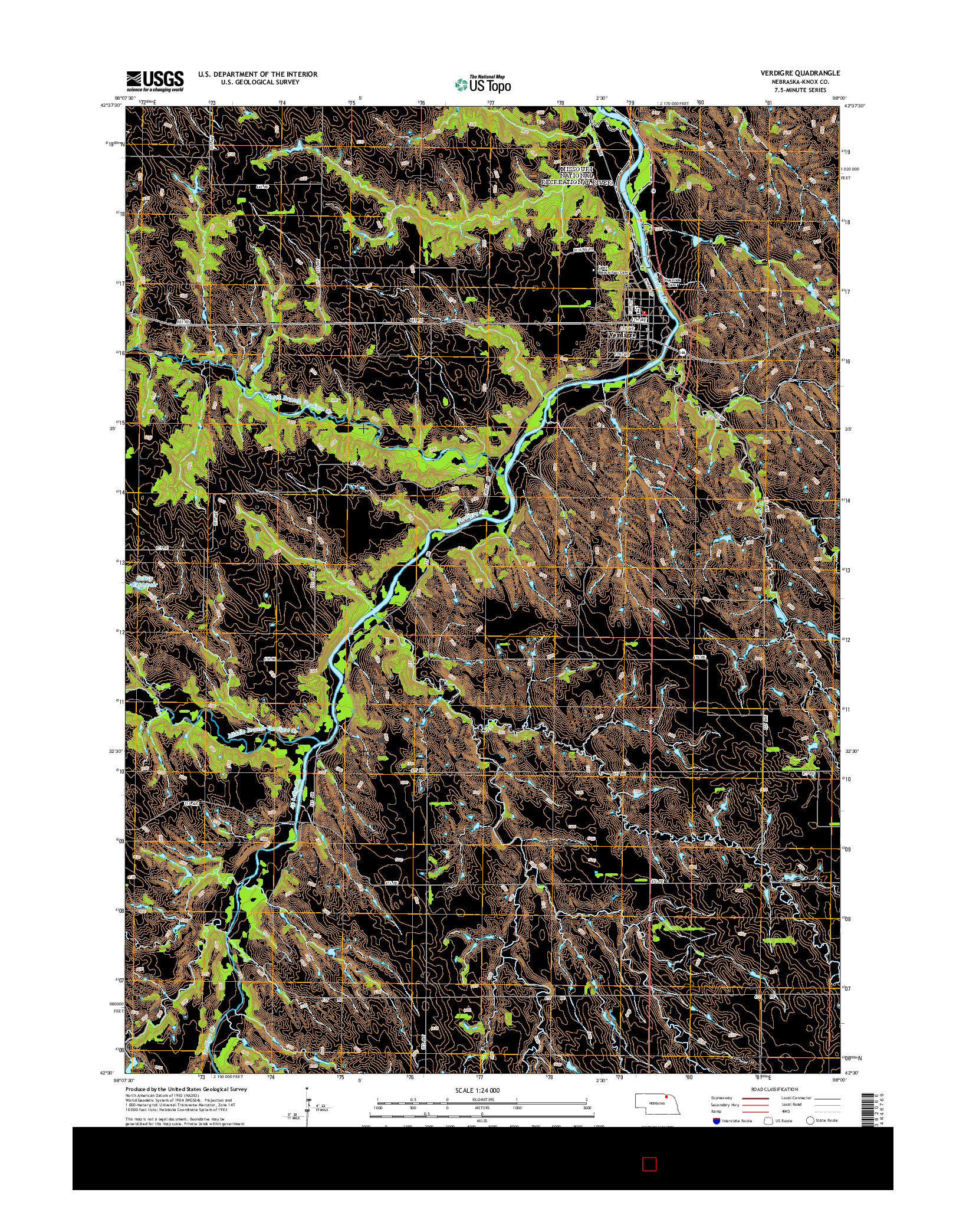 USGS US TOPO 7.5-MINUTE MAP FOR VERDIGRE, NE 2014