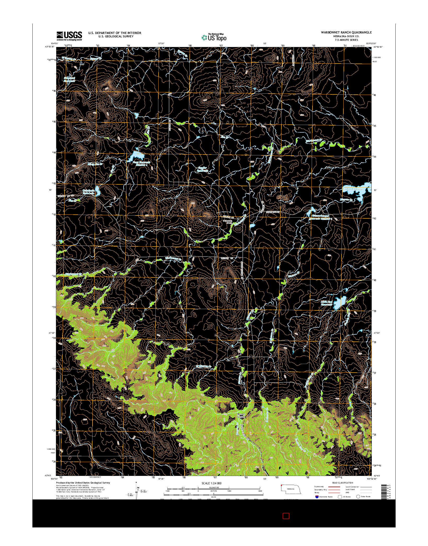 USGS US TOPO 7.5-MINUTE MAP FOR WARBONNET RANCH, NE 2014