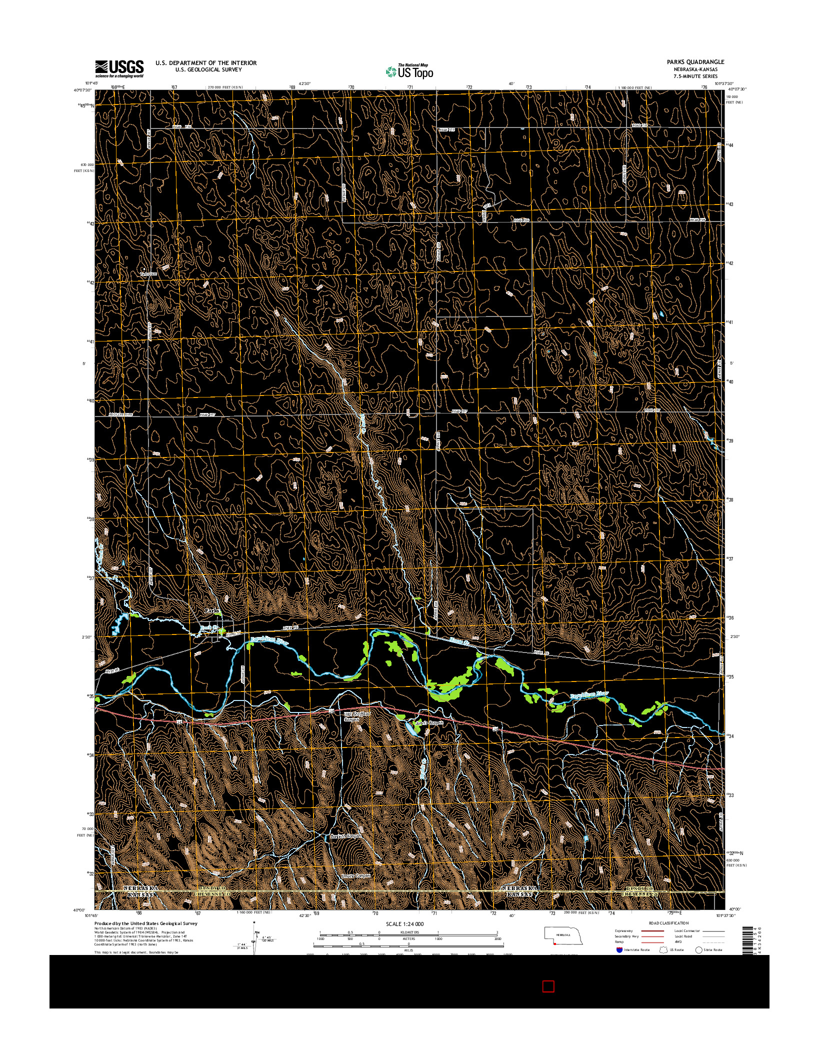 USGS US TOPO 7.5-MINUTE MAP FOR PARKS, NE-KS 2014