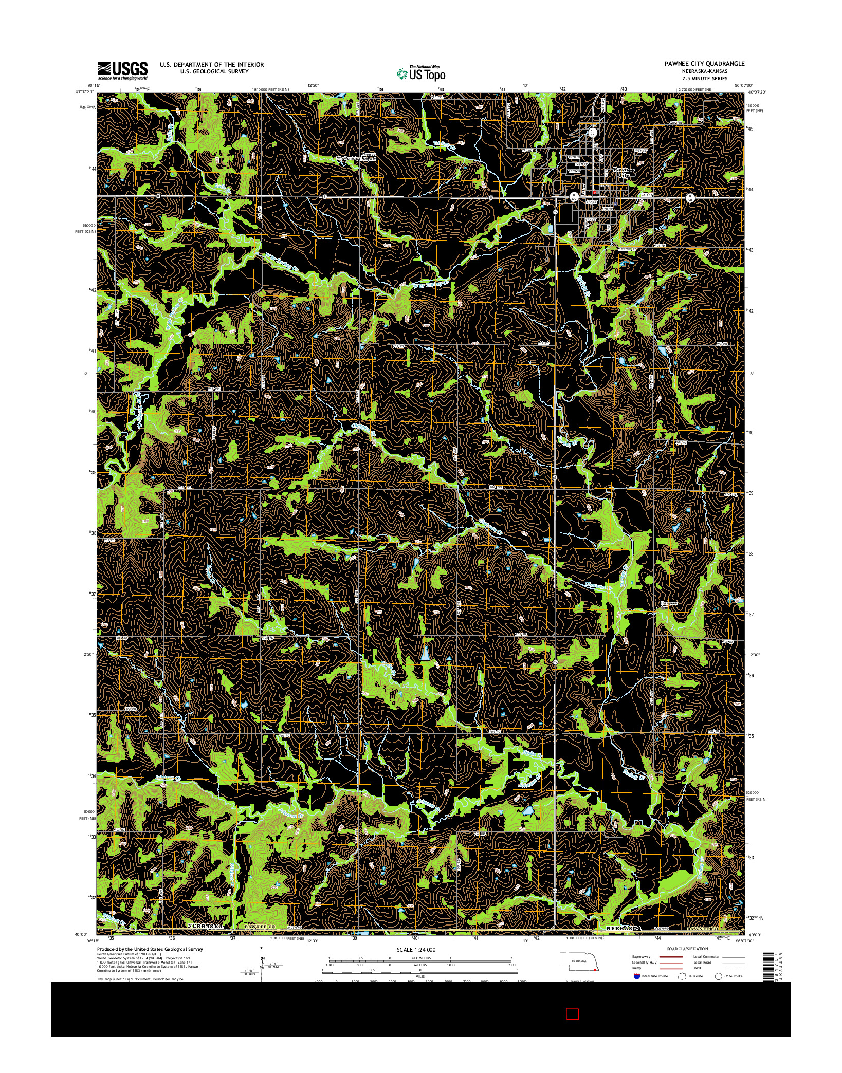 USGS US TOPO 7.5-MINUTE MAP FOR PAWNEE CITY, NE-KS 2014