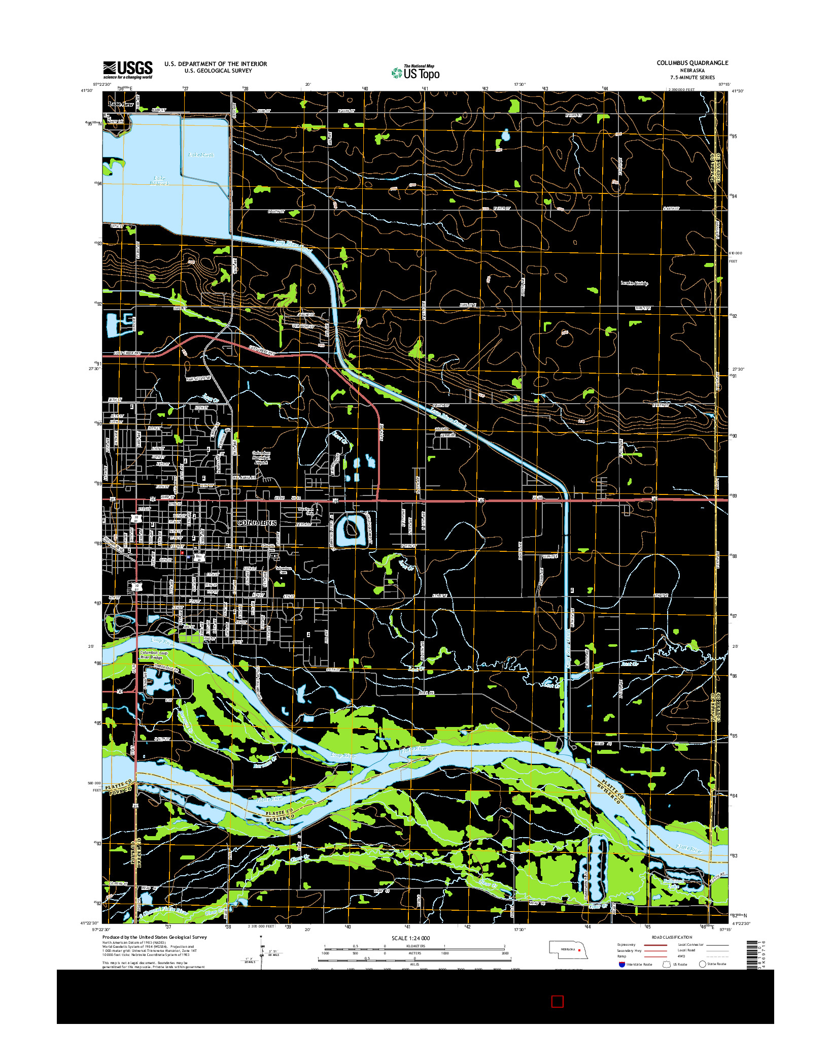 USGS US TOPO 7.5-MINUTE MAP FOR COLUMBUS, NE 2014