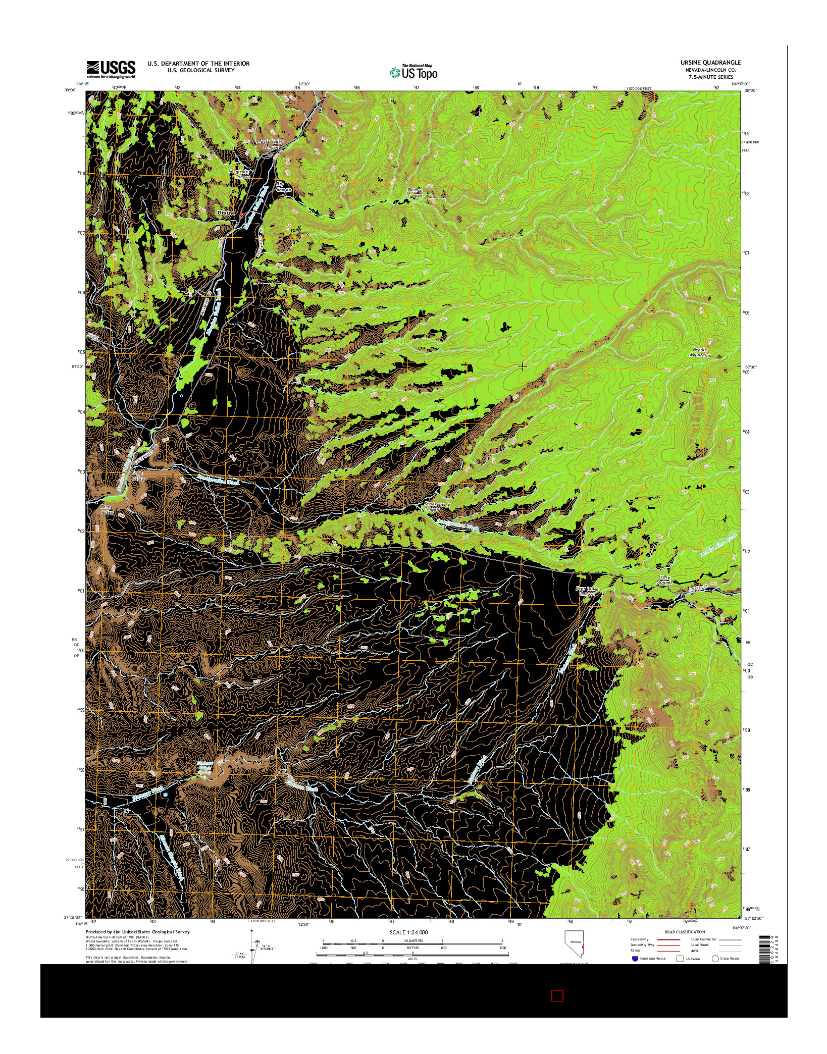 USGS US TOPO 7.5-MINUTE MAP FOR URSINE, NV 2014