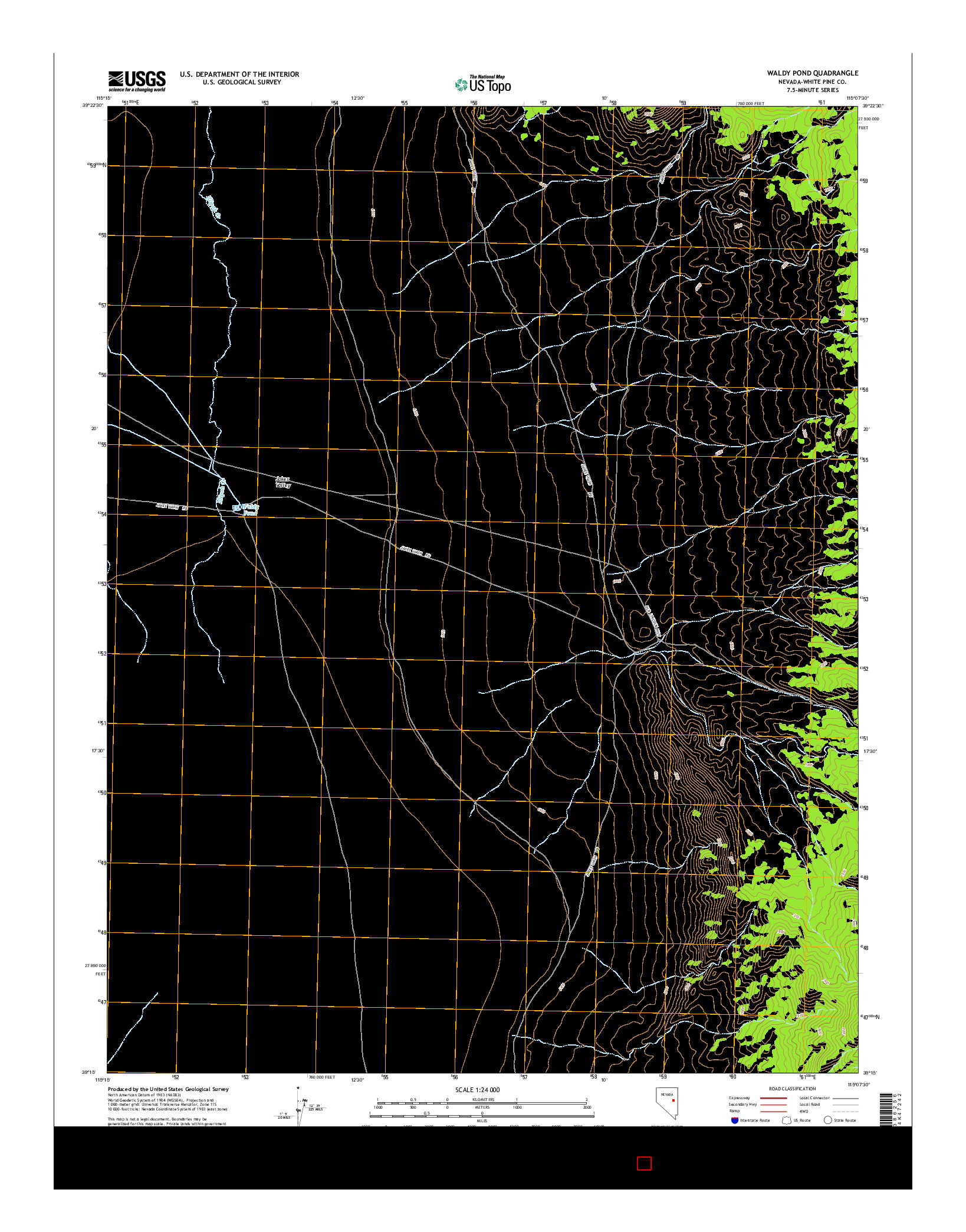 USGS US TOPO 7.5-MINUTE MAP FOR WALDY POND, NV 2014