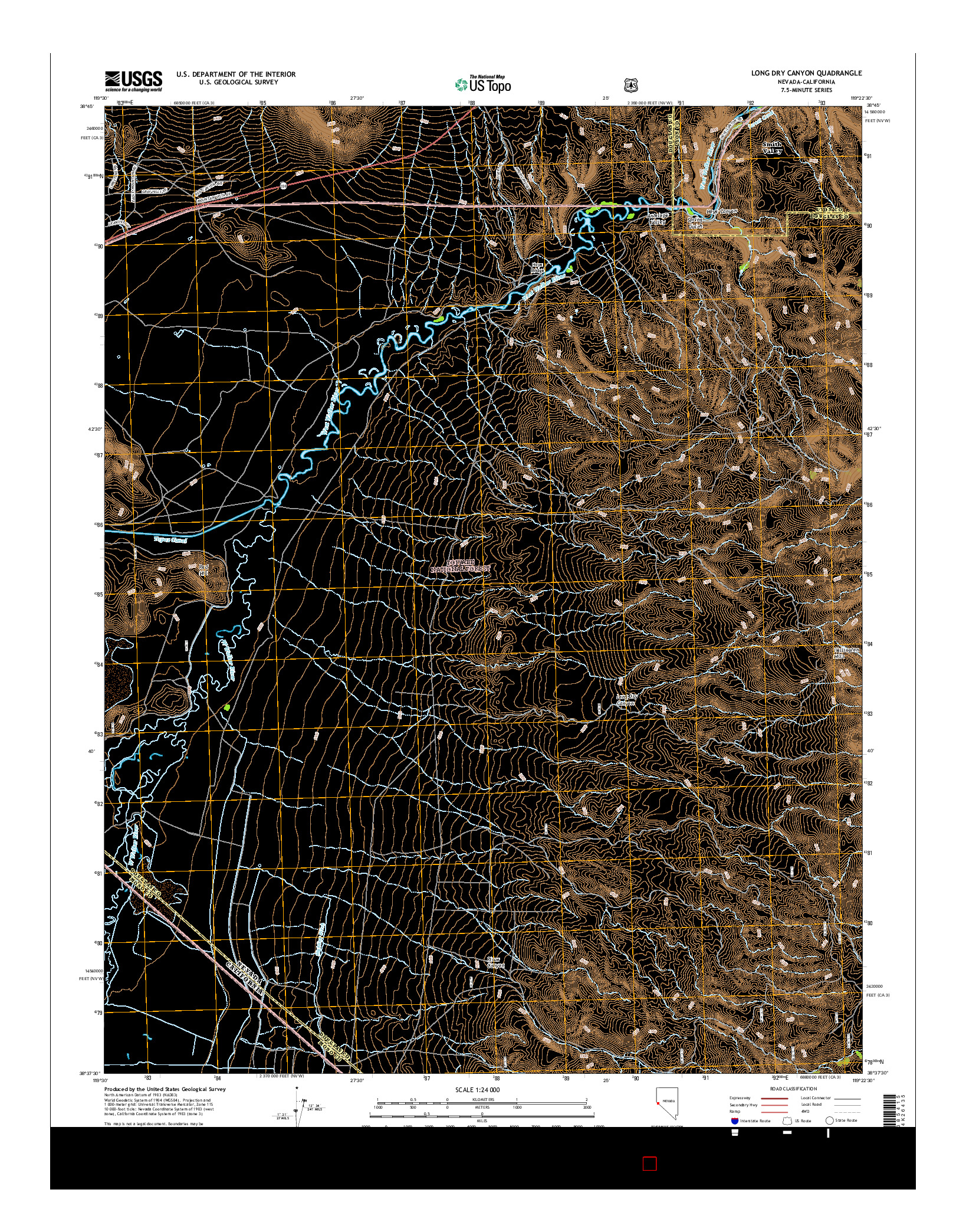 USGS US TOPO 7.5-MINUTE MAP FOR LONG DRY CANYON, NV-CA 2014
