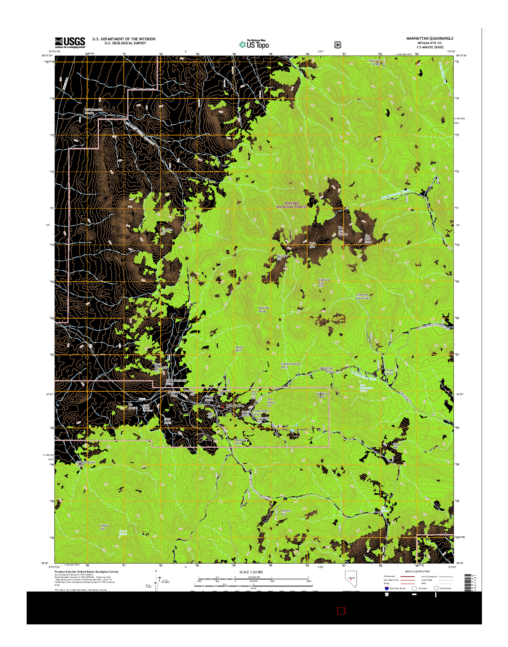 USGS US TOPO 7.5-MINUTE MAP FOR MANHATTAN, NV 2014