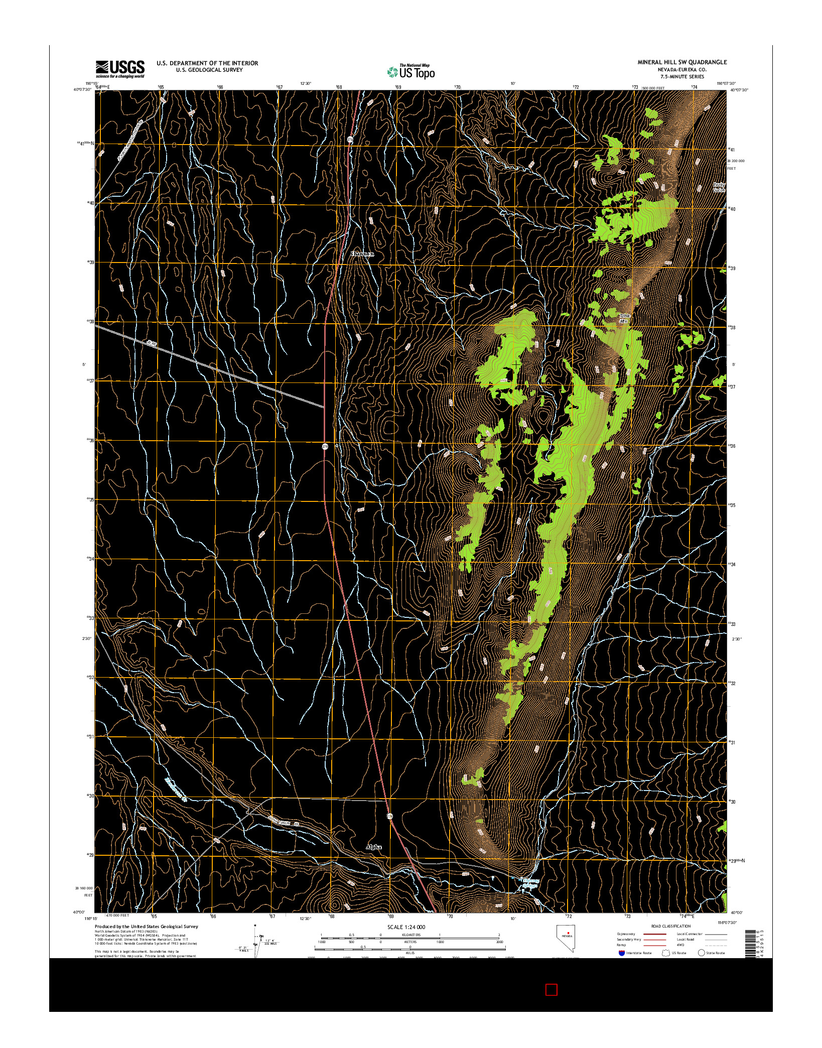 USGS US TOPO 7.5-MINUTE MAP FOR MINERAL HILL SW, NV 2014