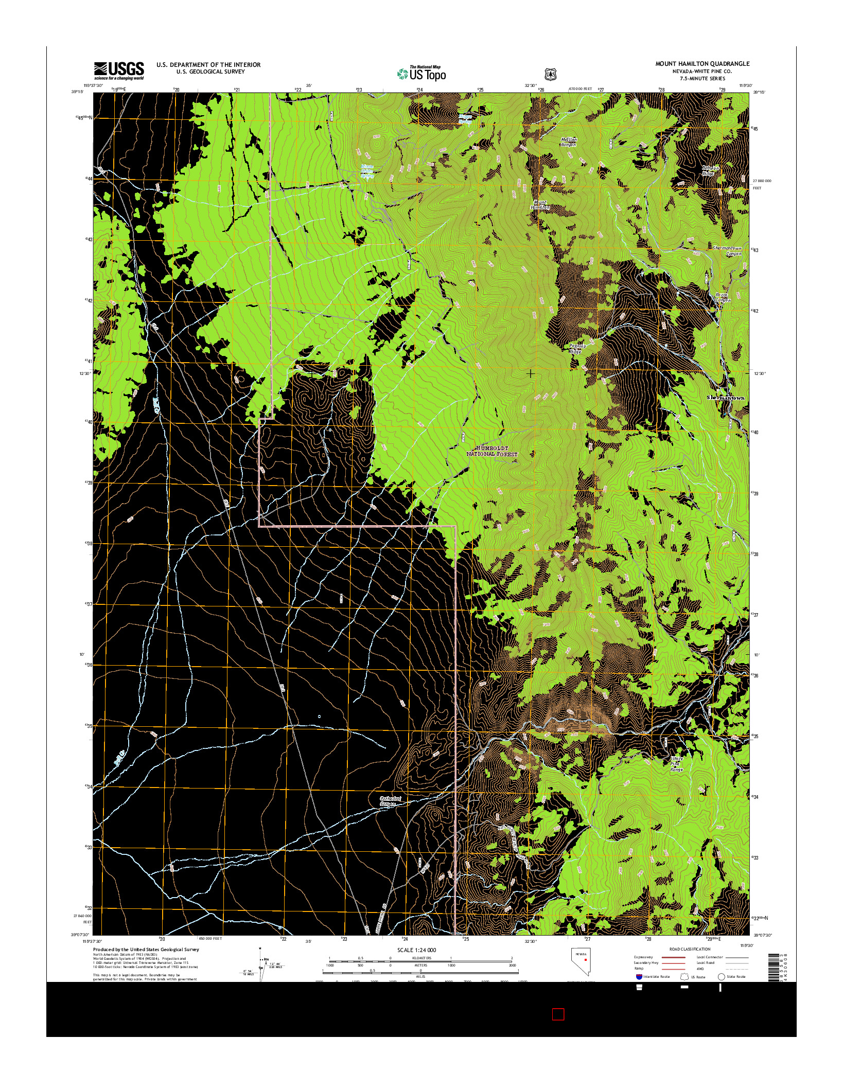 USGS US TOPO 7.5-MINUTE MAP FOR MOUNT HAMILTON, NV 2014