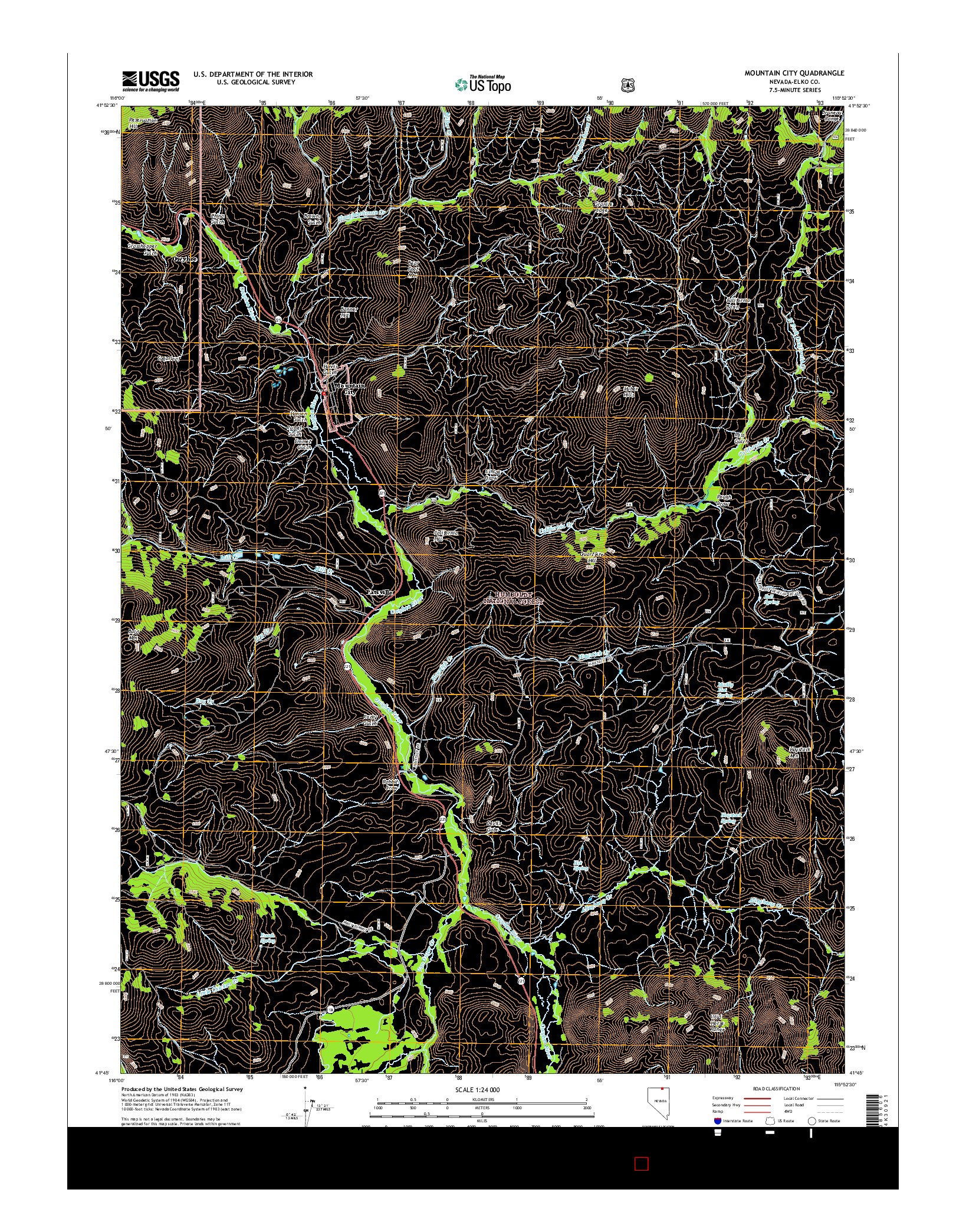USGS US TOPO 7.5-MINUTE MAP FOR MOUNTAIN CITY, NV 2014