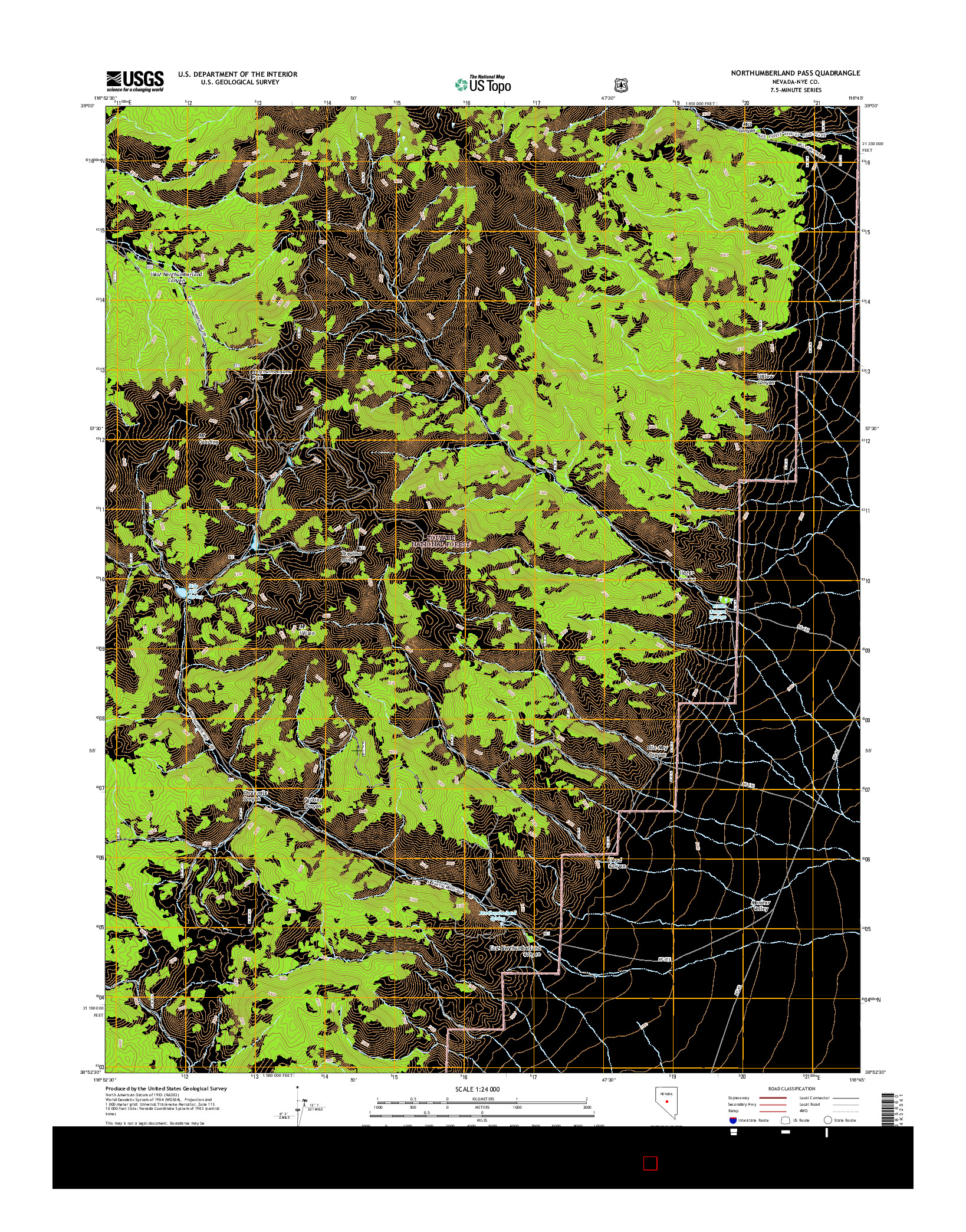 USGS US TOPO 7.5-MINUTE MAP FOR NORTHUMBERLAND PASS, NV 2014