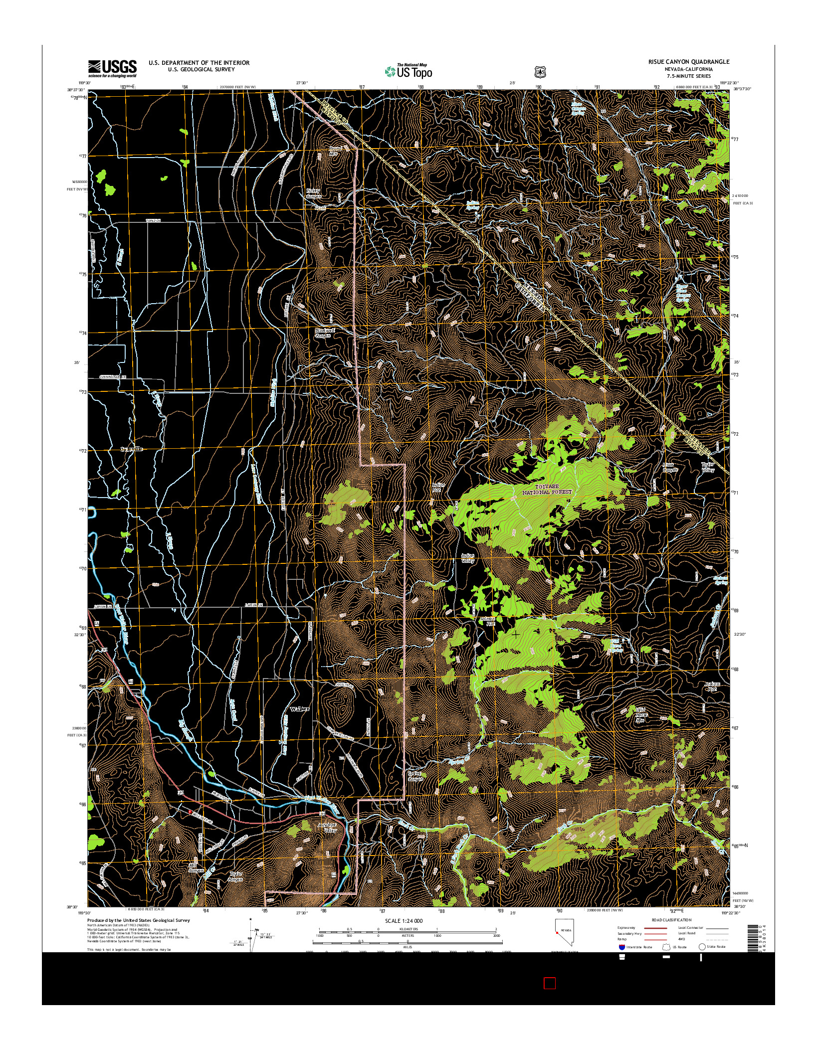 USGS US TOPO 7.5-MINUTE MAP FOR RISUE CANYON, NV-CA 2014