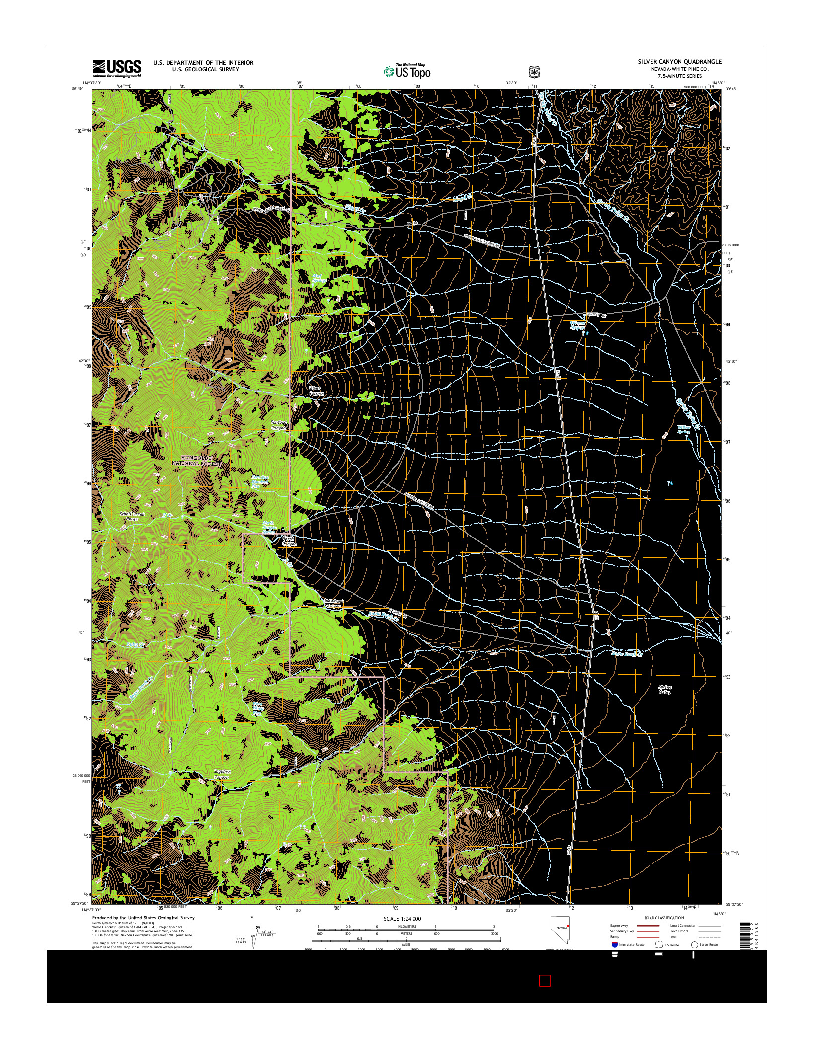 USGS US TOPO 7.5-MINUTE MAP FOR SILVER CANYON, NV 2014