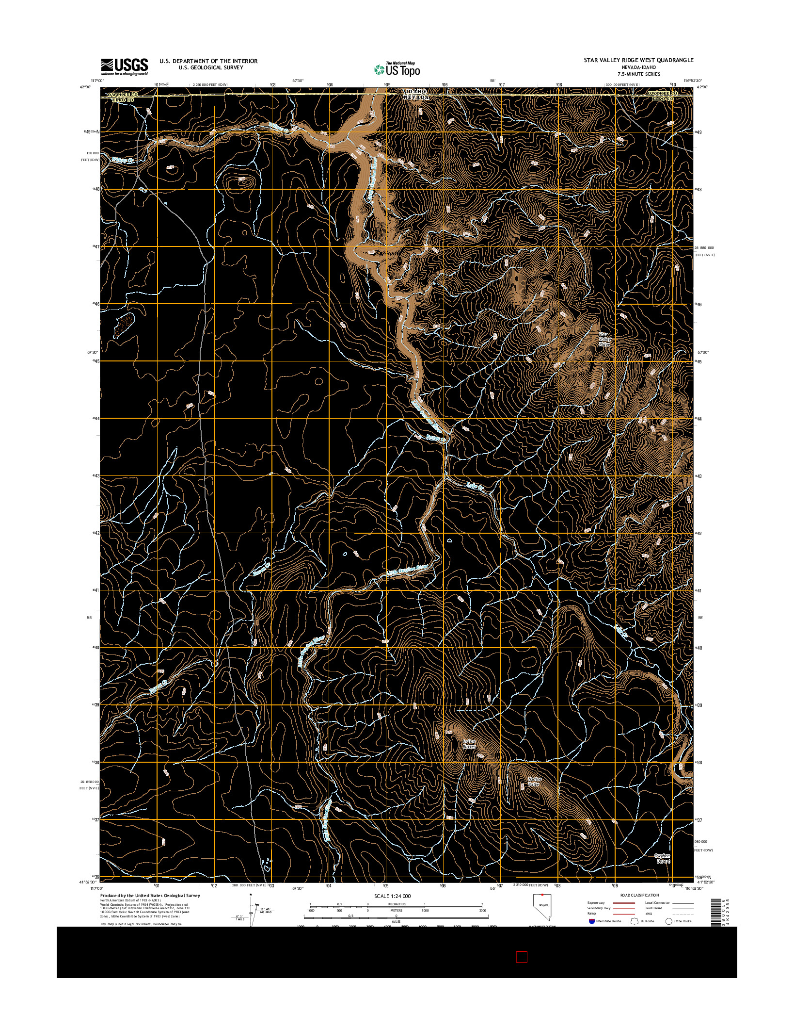 USGS US TOPO 7.5-MINUTE MAP FOR STAR VALLEY RIDGE WEST, NV-ID 2014