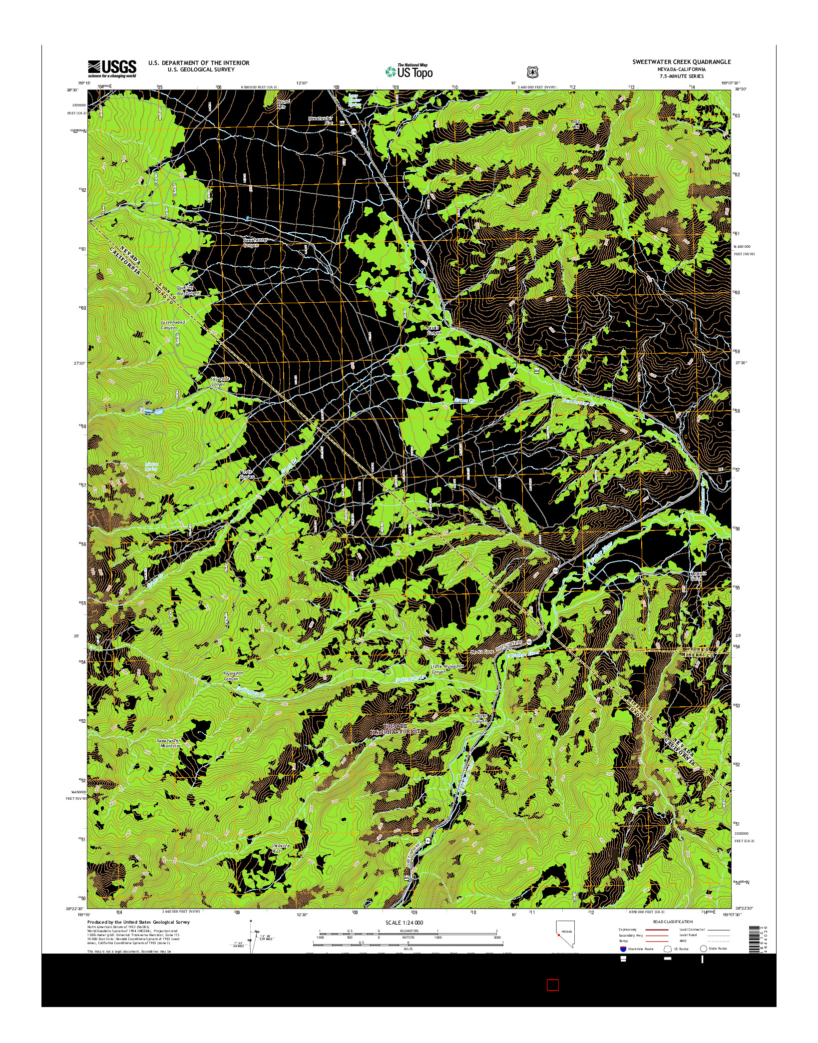 USGS US TOPO 7.5-MINUTE MAP FOR SWEETWATER CREEK, NV-CA 2014