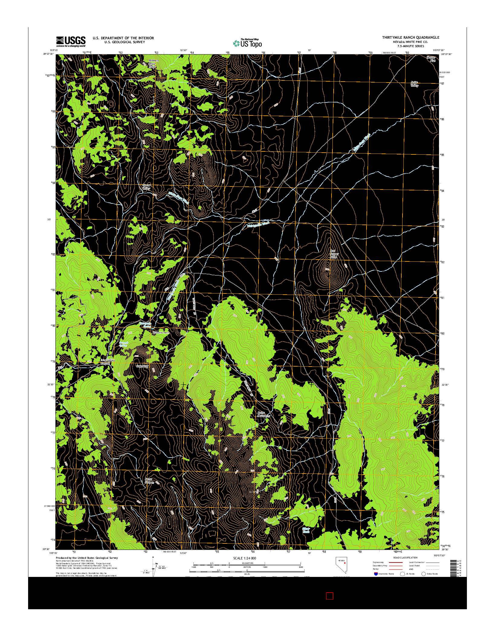 USGS US TOPO 7.5-MINUTE MAP FOR THIRTYMILE RANCH, NV 2014