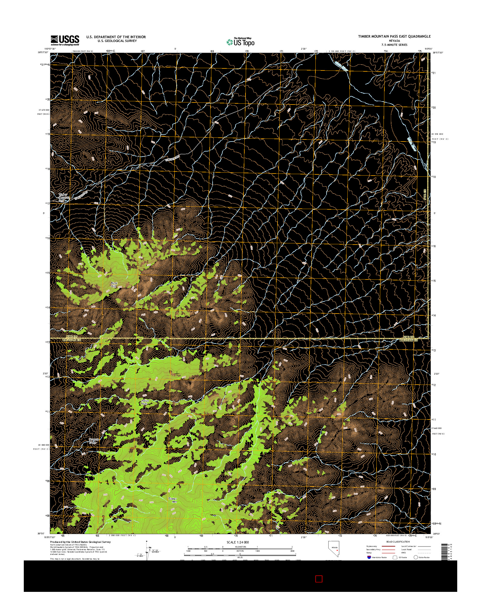 USGS US TOPO 7.5-MINUTE MAP FOR TIMBER MOUNTAIN PASS EAST, NV 2014