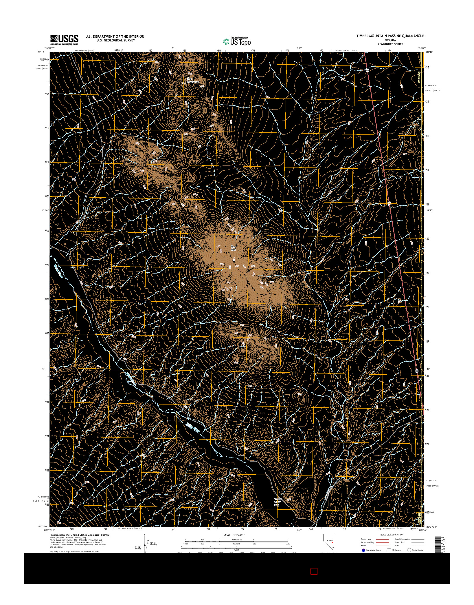 USGS US TOPO 7.5-MINUTE MAP FOR TIMBER MOUNTAIN PASS NE, NV 2014